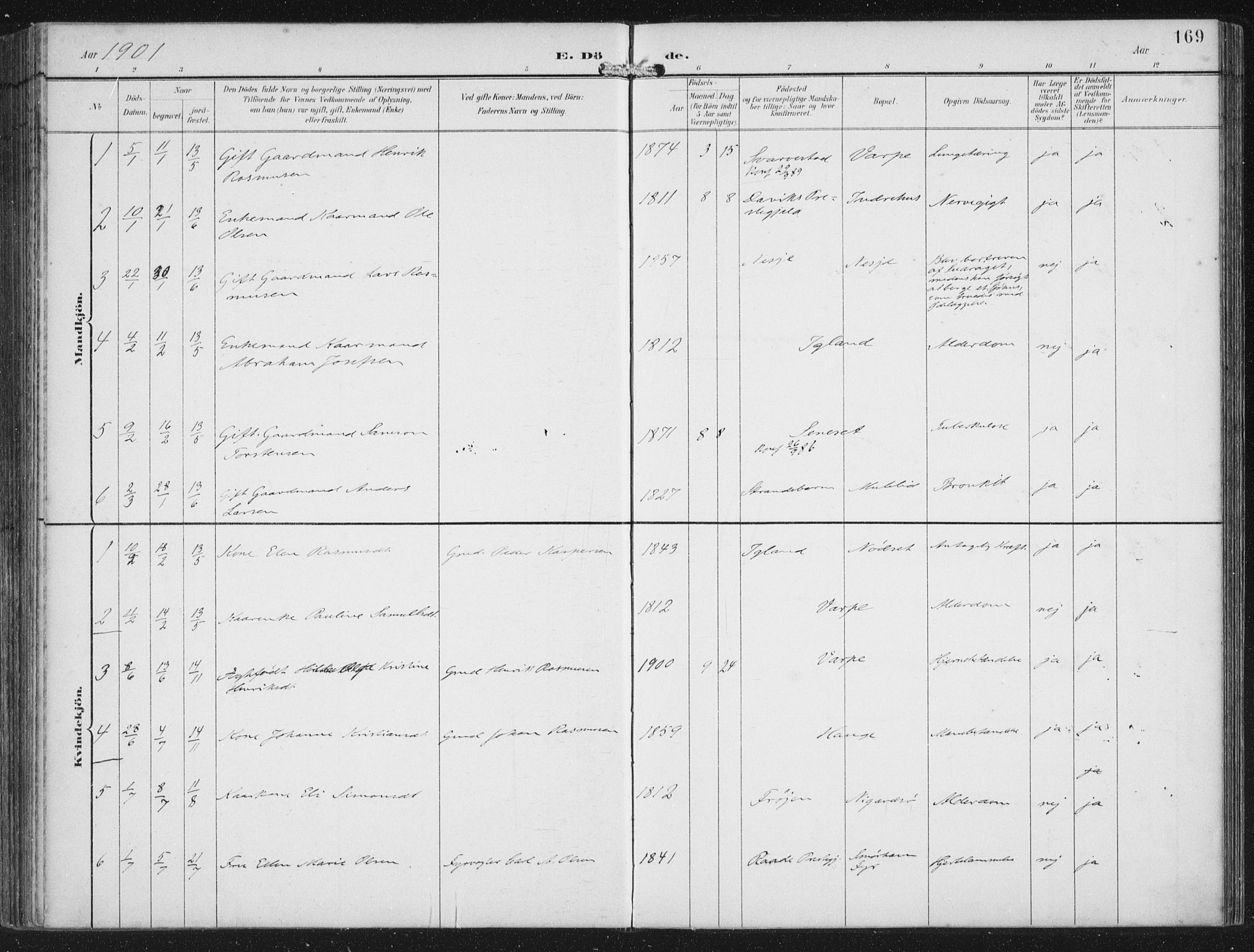 Bremanger sokneprestembete, AV/SAB-A-82201/H/Haa/Haab/L0002: Parish register (official) no. B  2, 1896-1908, p. 169