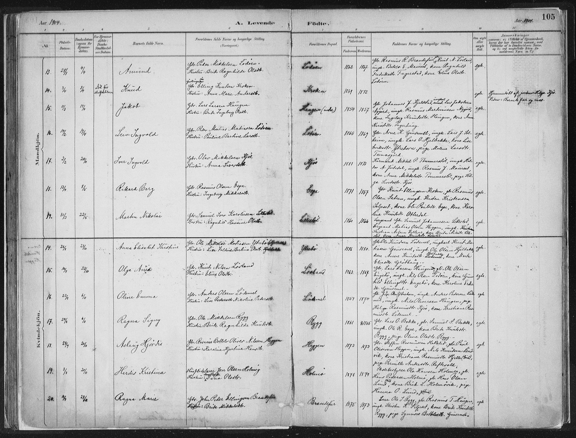 Hornindal sokneprestembete, AV/SAB-A-82401/H/Haa/Haaa/L0003/0001: Parish register (official) no. A 3A, 1887-1917, p. 105