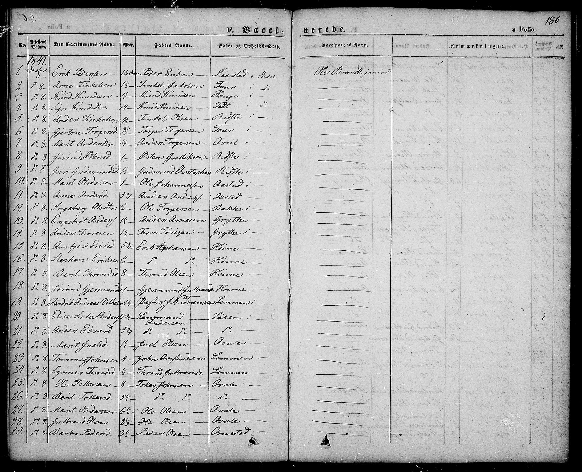 Slidre prestekontor, SAH/PREST-134/H/Ha/Haa/L0003: Parish register (official) no. 3, 1831-1843, p. 180