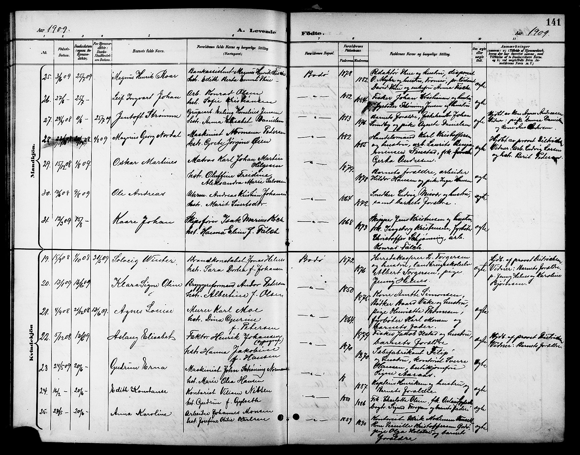 Ministerialprotokoller, klokkerbøker og fødselsregistre - Nordland, AV/SAT-A-1459/801/L0033: Parish register (copy) no. 801C08, 1898-1910, p. 141