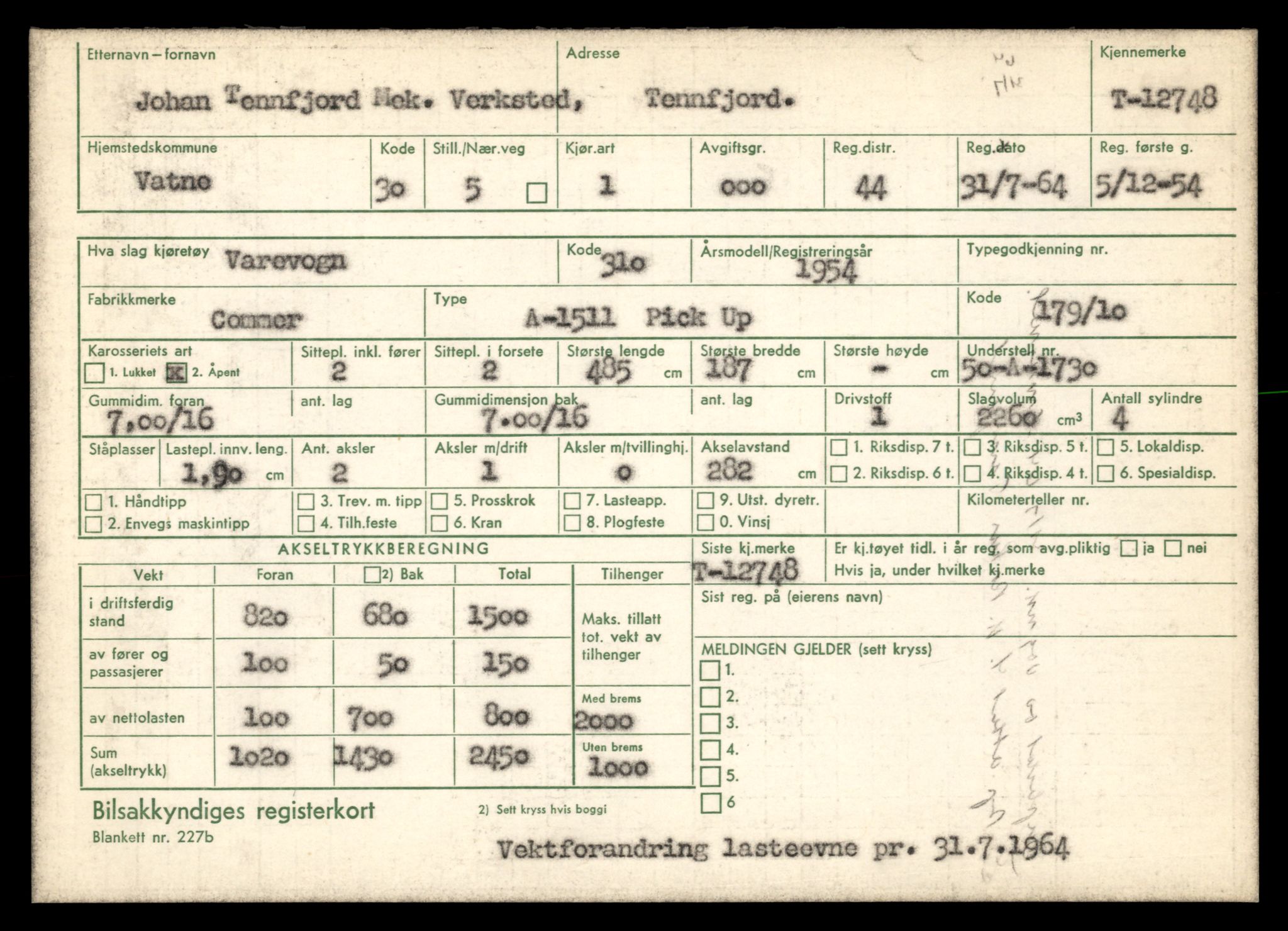 Møre og Romsdal vegkontor - Ålesund trafikkstasjon, AV/SAT-A-4099/F/Fe/L0035: Registreringskort for kjøretøy T 12653 - T 12829, 1927-1998, p. 1806