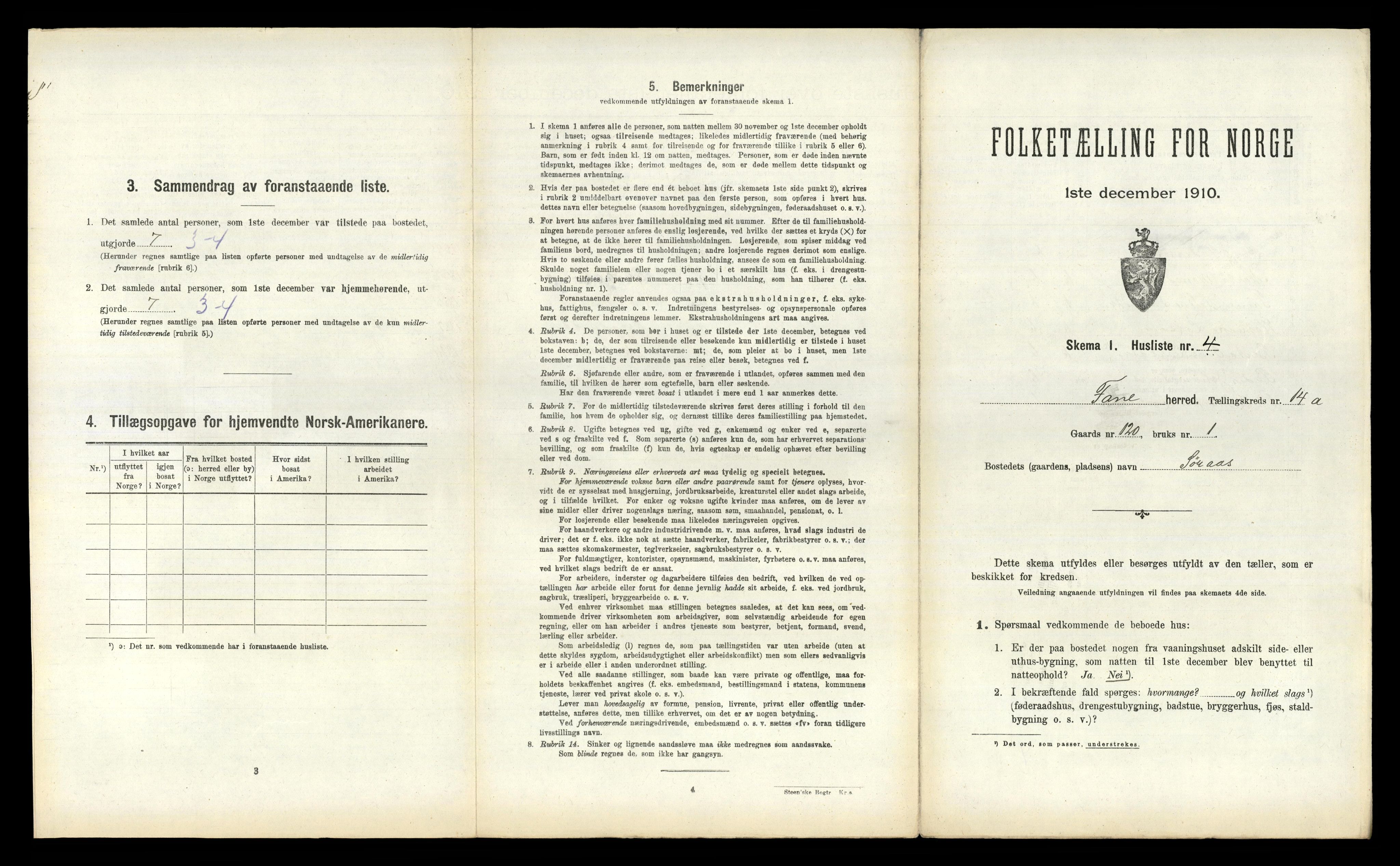 RA, 1910 census for Fana, 1910, p. 1827