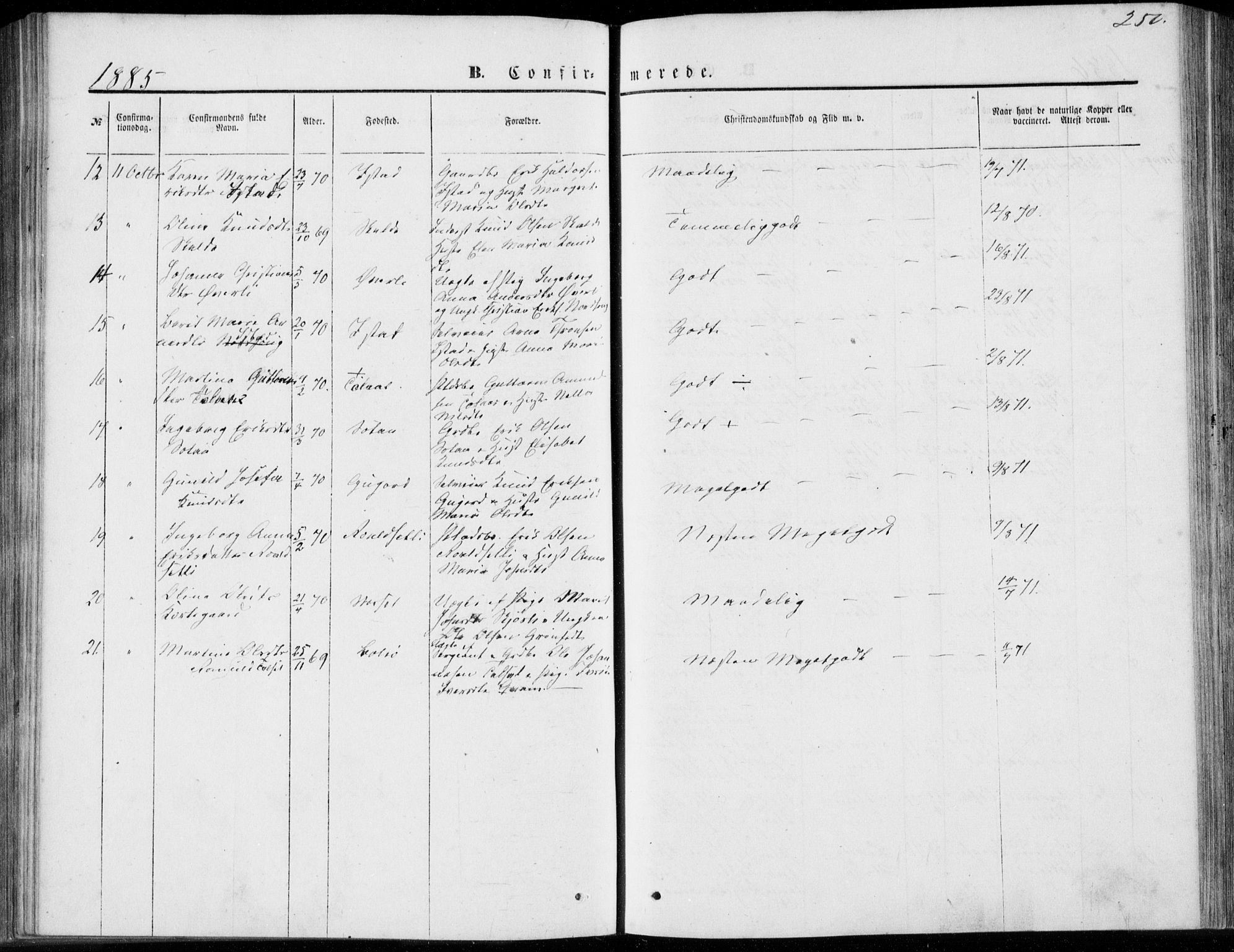 Ministerialprotokoller, klokkerbøker og fødselsregistre - Møre og Romsdal, AV/SAT-A-1454/557/L0681: Parish register (official) no. 557A03, 1869-1886, p. 250