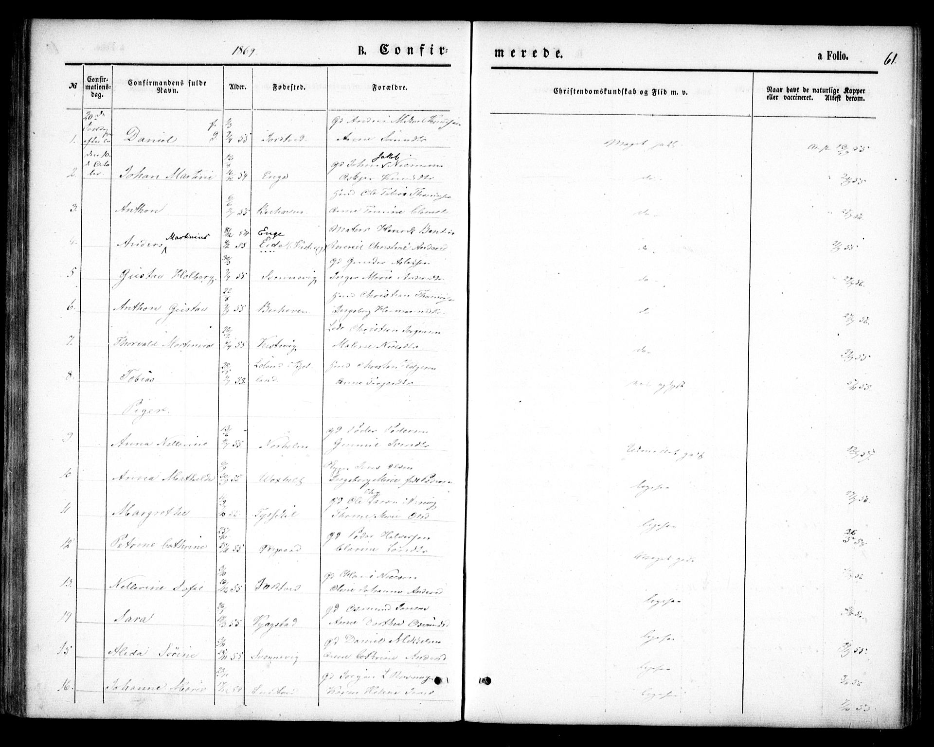 Hommedal sokneprestkontor, AV/SAK-1111-0023/F/Fa/Faa/L0002: Parish register (official) no. A 2, 1861-1884, p. 61