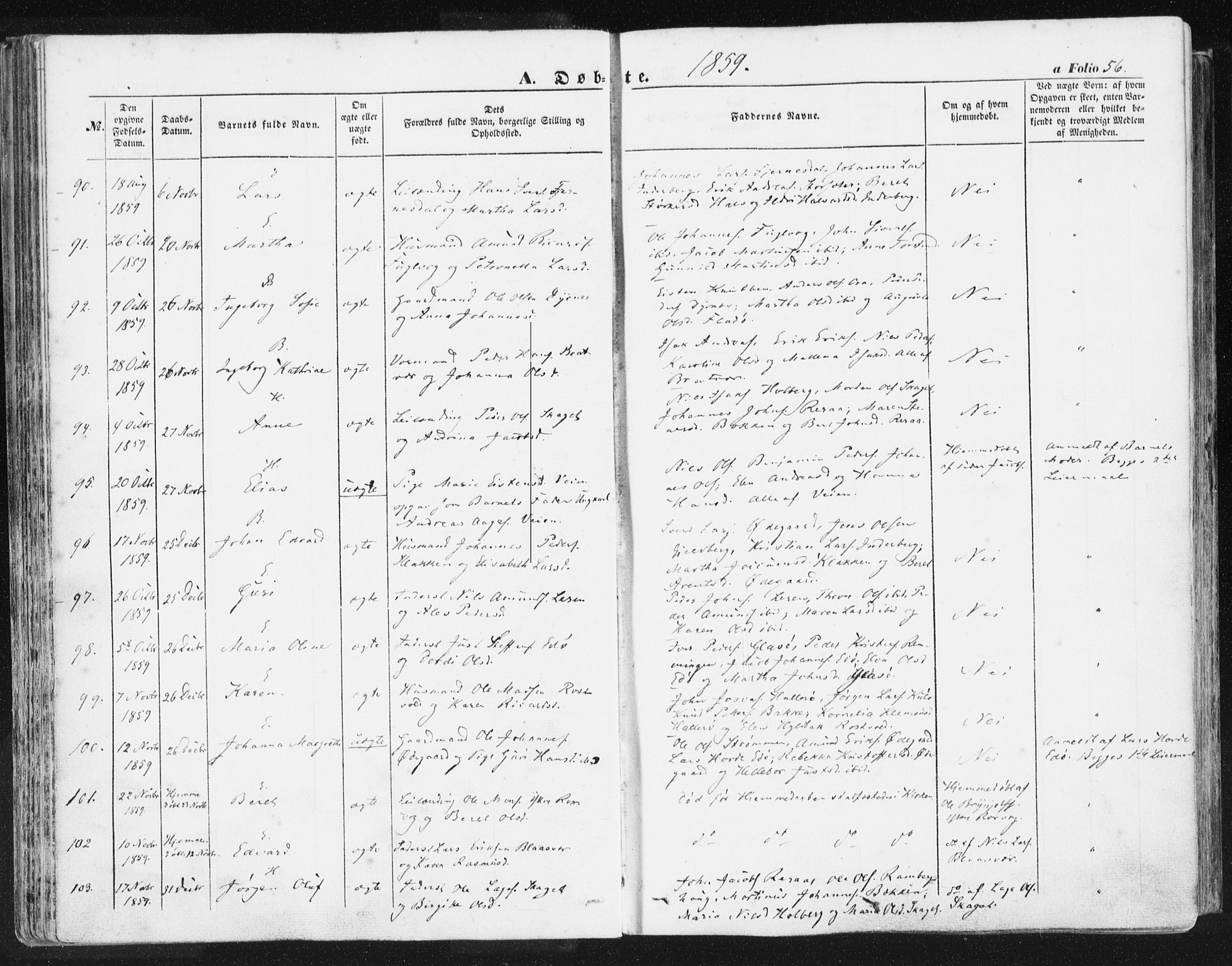 Ministerialprotokoller, klokkerbøker og fødselsregistre - Møre og Romsdal, AV/SAT-A-1454/581/L0937: Parish register (official) no. 581A05, 1853-1872, p. 56