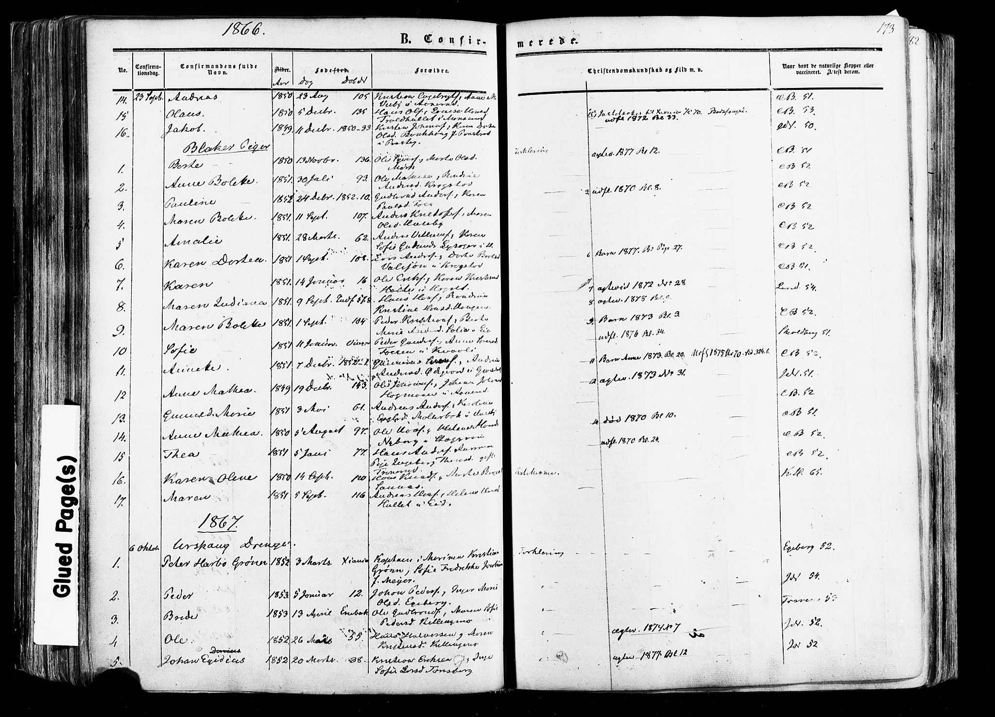Aurskog prestekontor Kirkebøker, SAO/A-10304a/F/Fa/L0007: Parish register (official) no. I 7, 1854-1877, p. 173