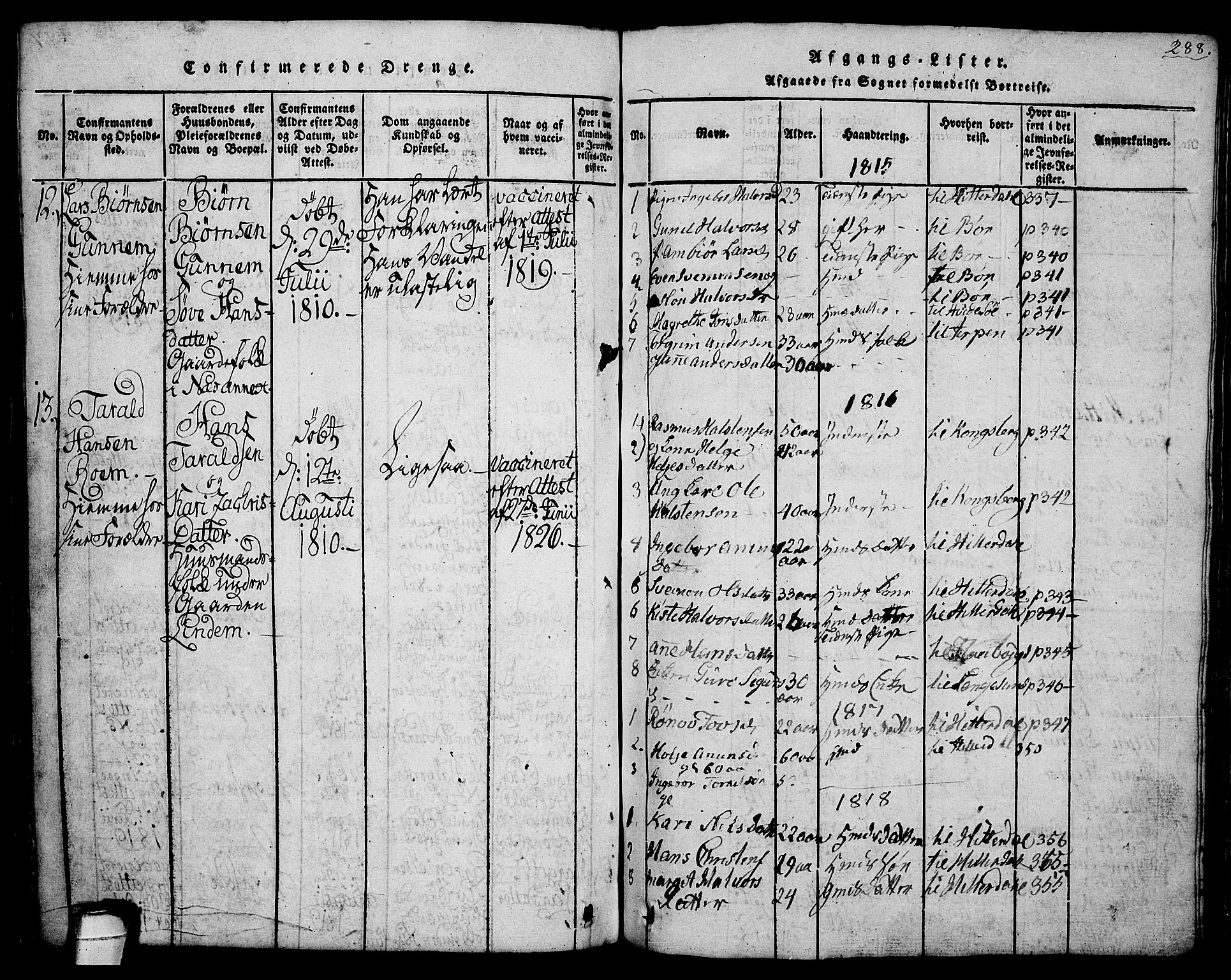 Sauherad kirkebøker, SAKO/A-298/G/Ga/L0001: Parish register (copy) no. I 1, 1815-1827, p. 288