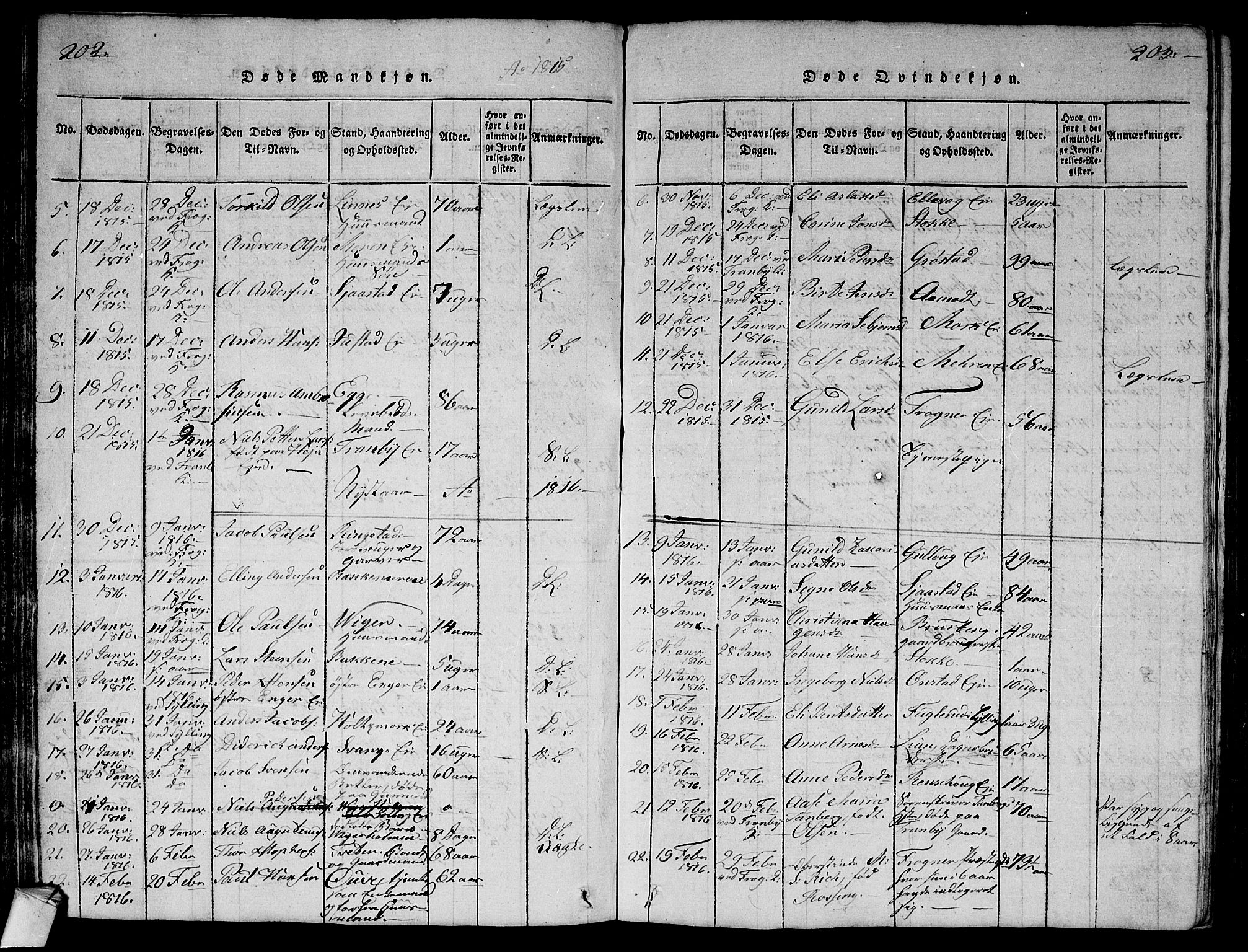 Lier kirkebøker, AV/SAKO-A-230/G/Ga/L0001: Parish register (copy) no. I 1, 1813-1824, p. 202-203