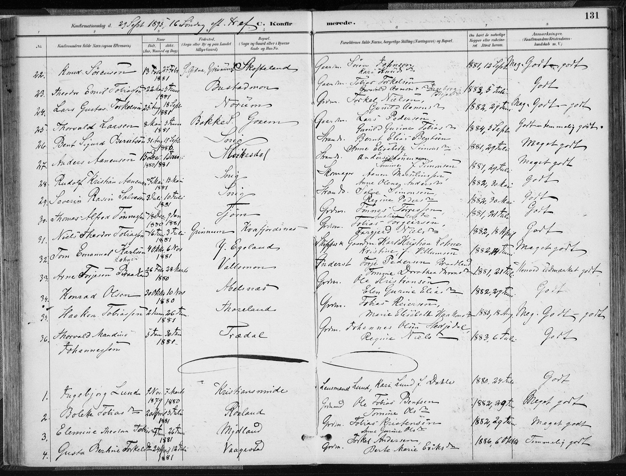 Sør-Audnedal sokneprestkontor, AV/SAK-1111-0039/F/Fa/Fab/L0010: Parish register (official) no. A 10, 1892-1913, p. 131