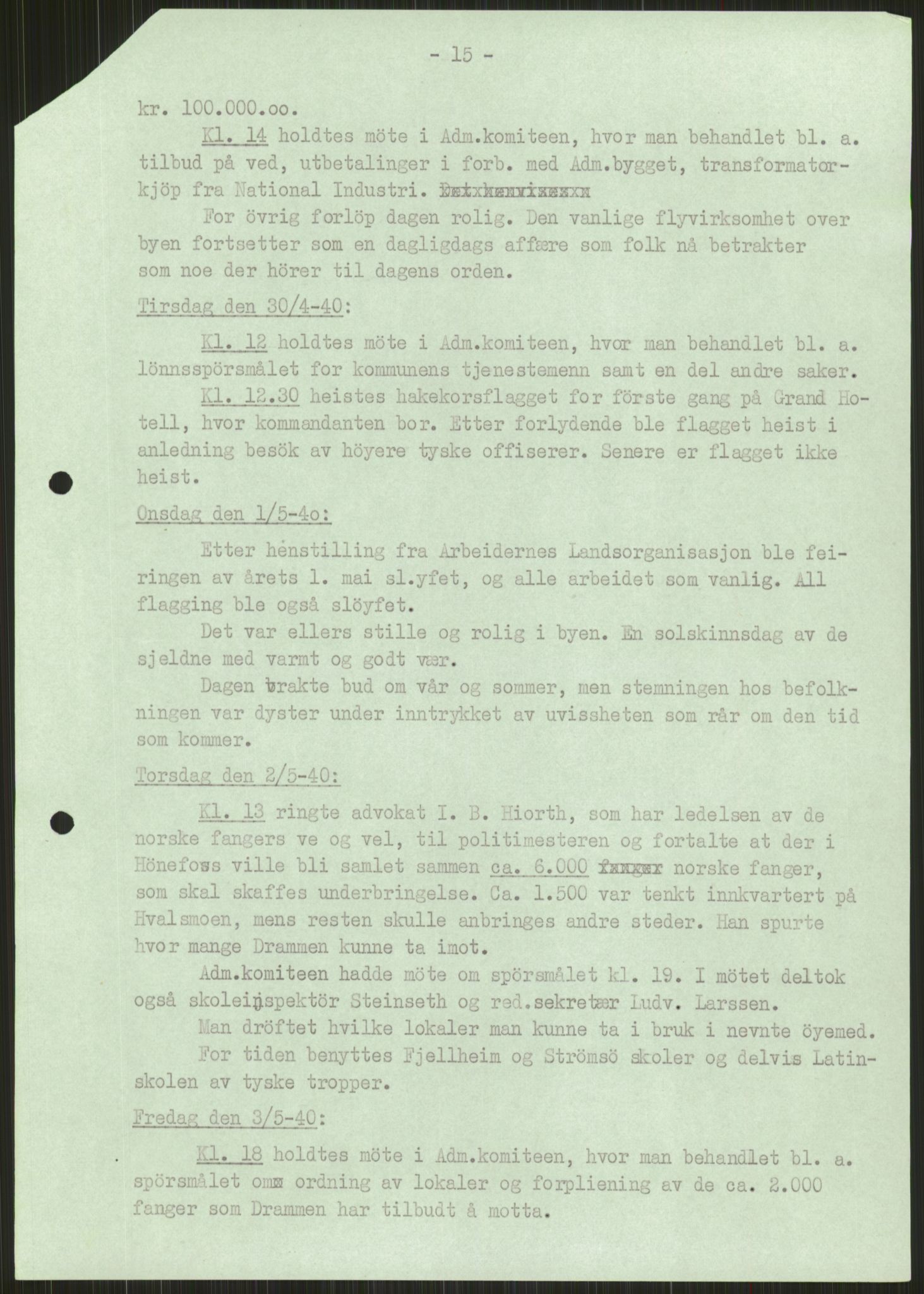 Forsvaret, Forsvarets krigshistoriske avdeling, AV/RA-RAFA-2017/Y/Ya/L0014: II-C-11-31 - Fylkesmenn.  Rapporter om krigsbegivenhetene 1940., 1940, p. 302