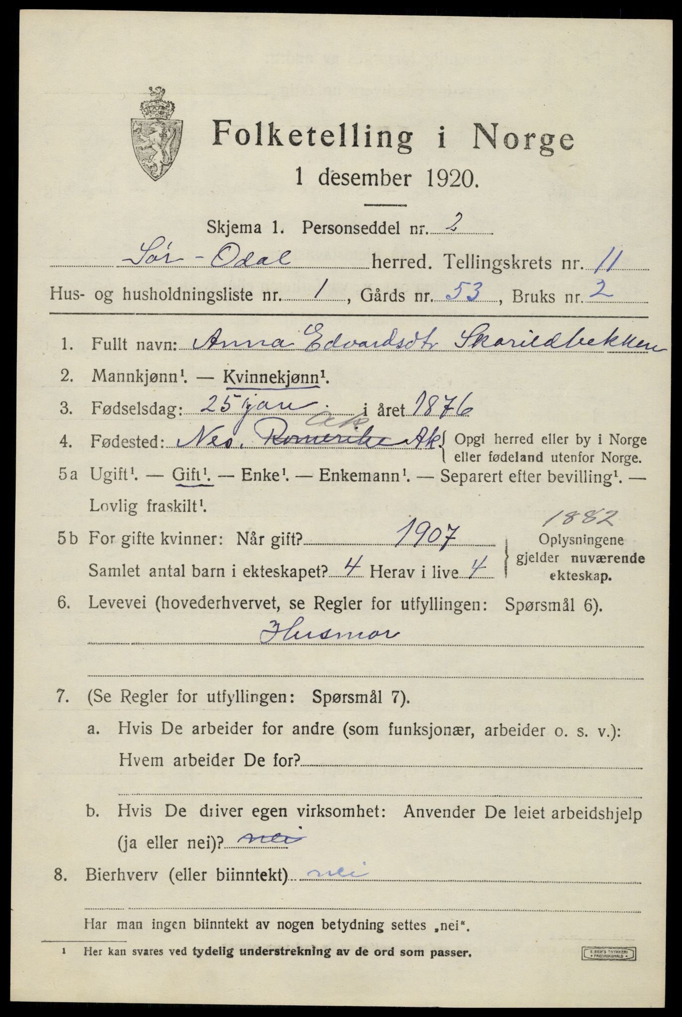 SAH, 1920 census for Sør-Odal, 1920, p. 11753