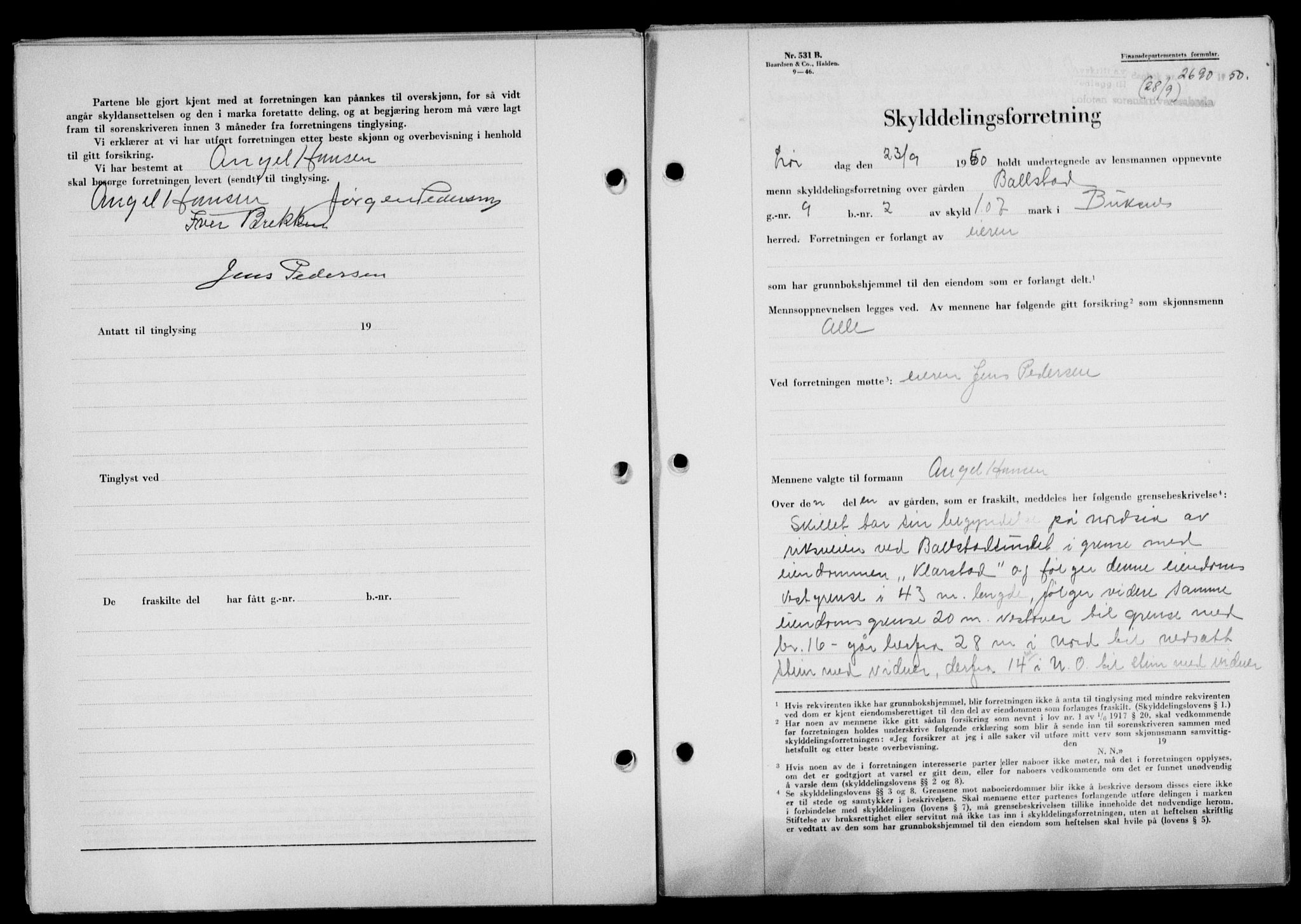 Lofoten sorenskriveri, SAT/A-0017/1/2/2C/L0024a: Mortgage book no. 24a, 1950-1950, Diary no: : 2690/1950