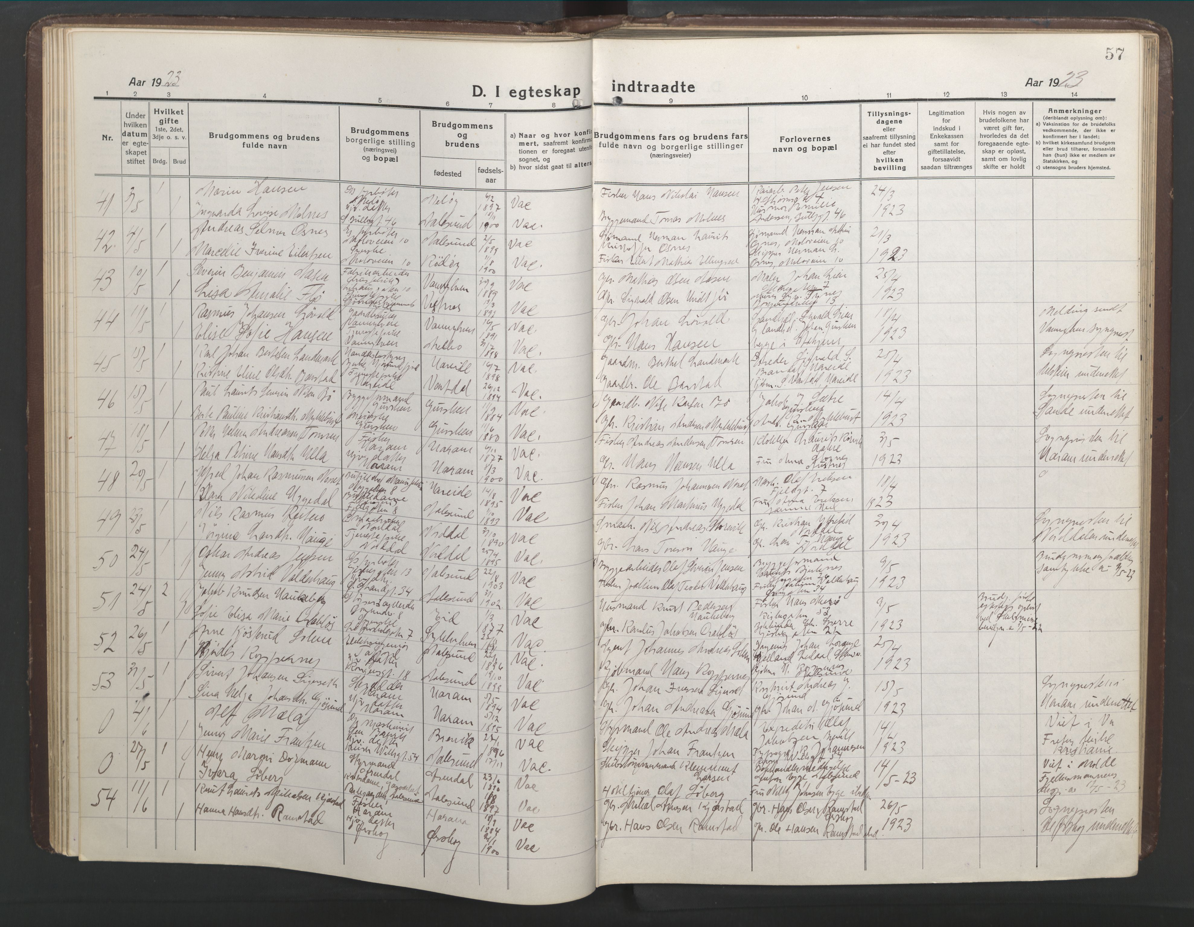 Ministerialprotokoller, klokkerbøker og fødselsregistre - Møre og Romsdal, AV/SAT-A-1454/529/L0473: Parish register (copy) no. 529C10, 1918-1941, p. 57