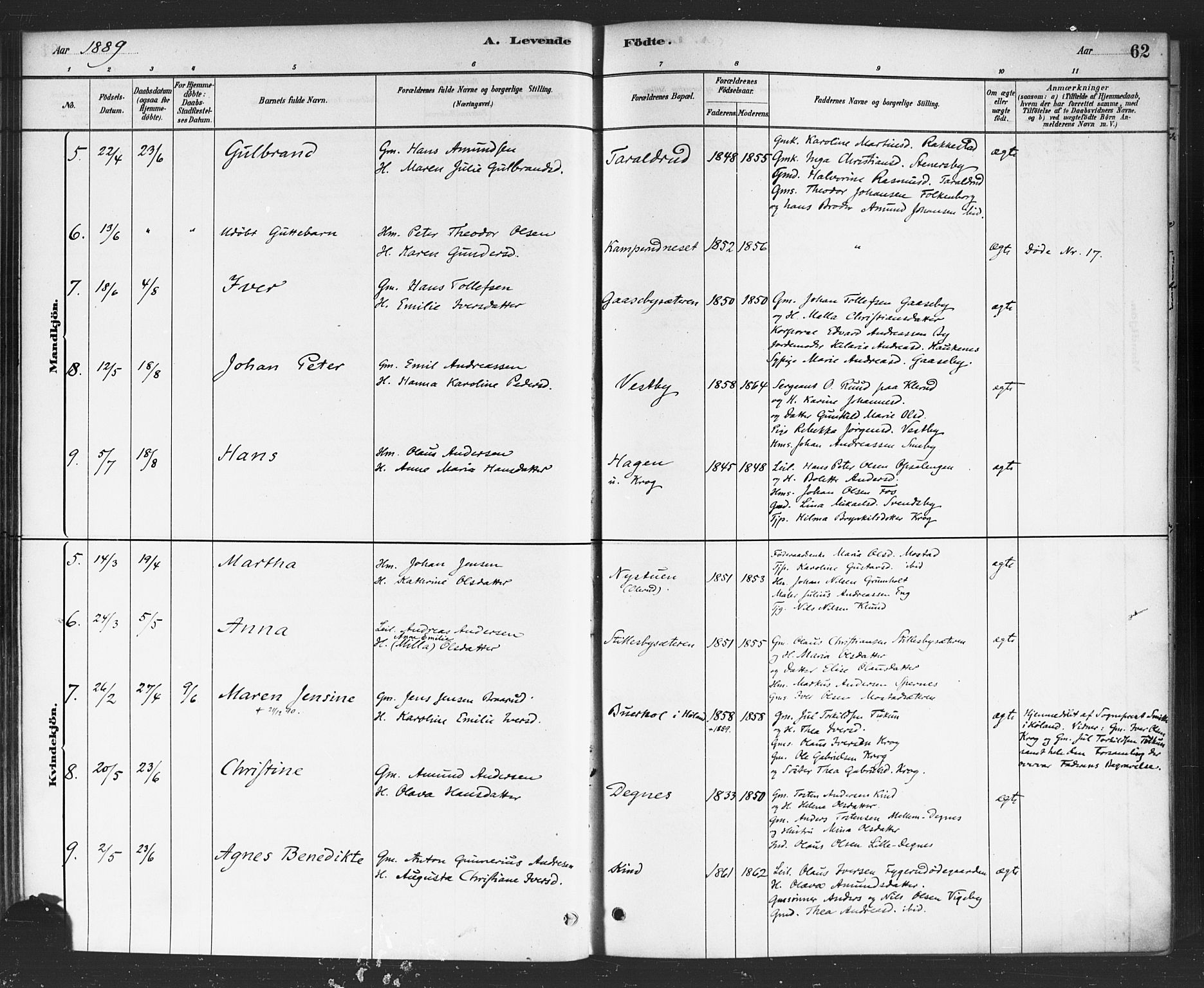 Rødenes prestekontor Kirkebøker, AV/SAO-A-2005/F/Fa/L0009: Parish register (official) no. I 9, 1880-1889, p. 62