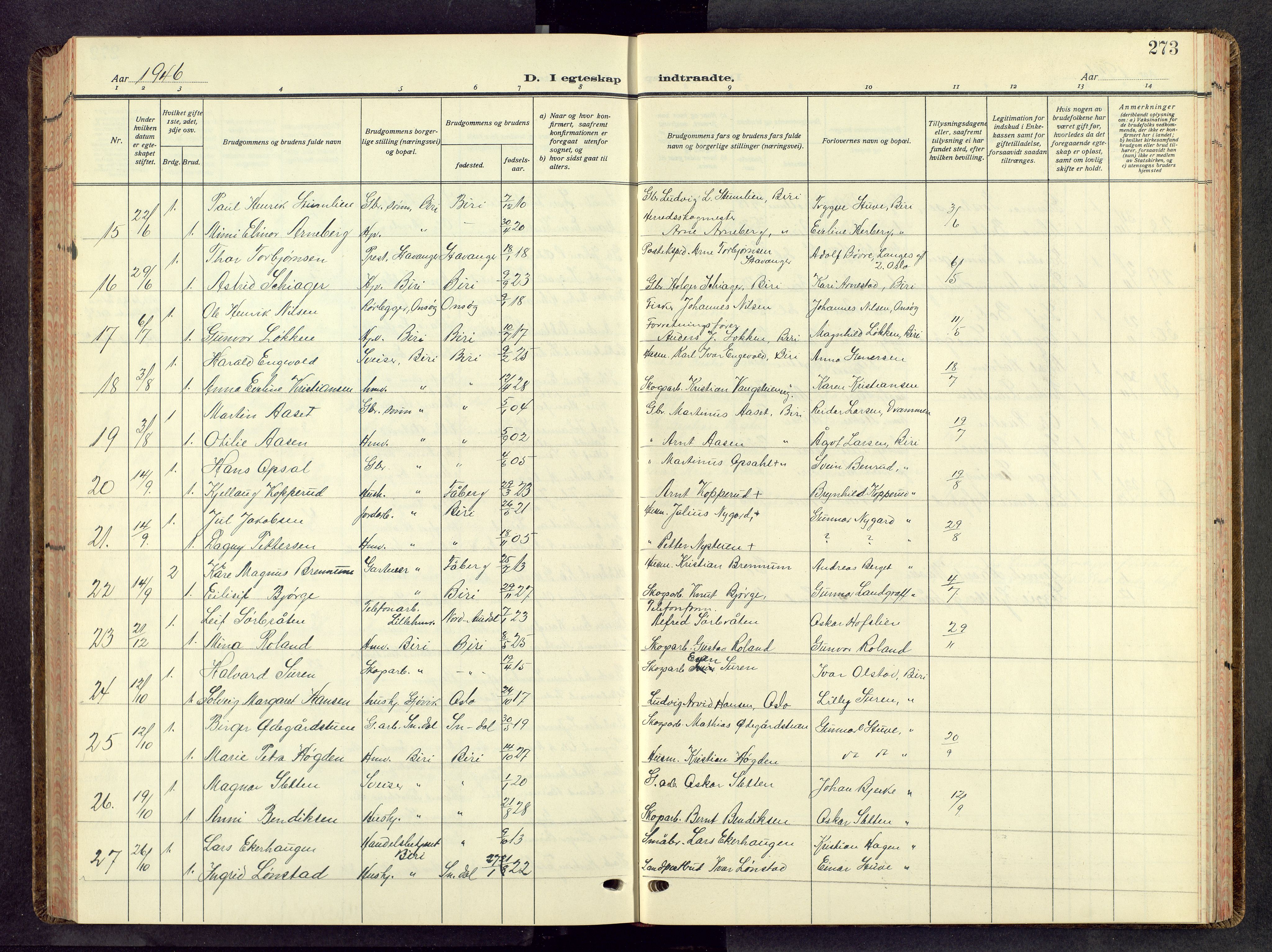 Biri prestekontor, AV/SAH-PREST-096/H/Ha/Hab/L0008: Parish register (copy) no. 8, 1939-1962, p. 273