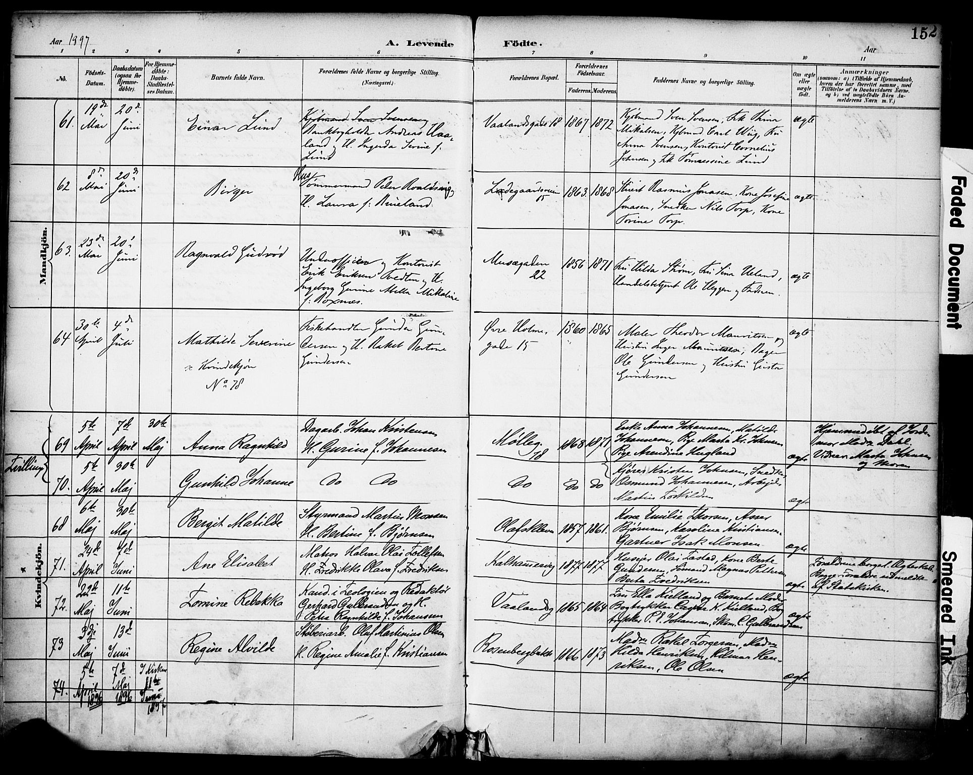 Domkirken sokneprestkontor, AV/SAST-A-101812/001/30/30BA/L0030: Parish register (official) no. A 29, 1889-1902, p. 152