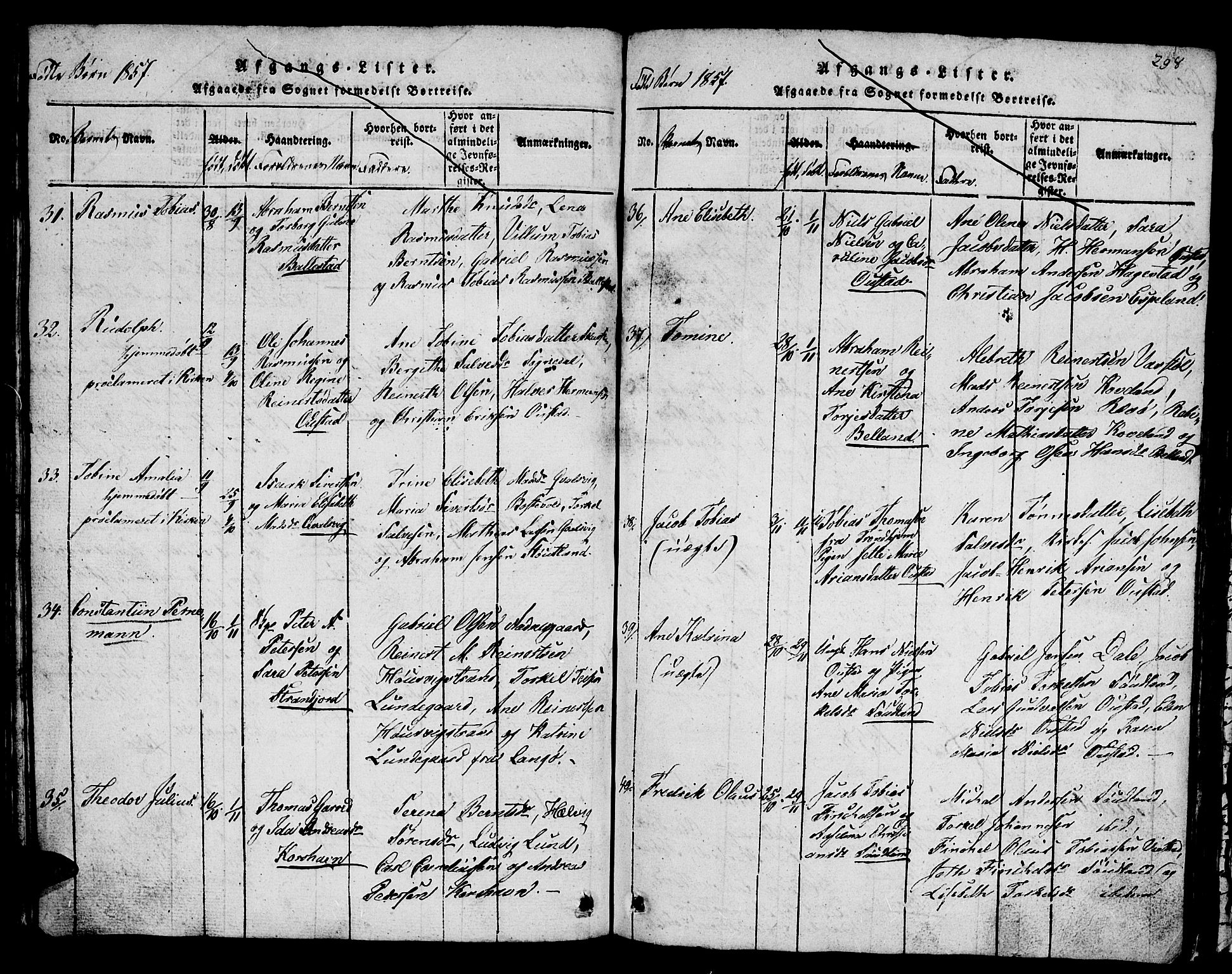 Lyngdal sokneprestkontor, AV/SAK-1111-0029/F/Fb/Fba/L0001: Parish register (copy) no. B 1, 1816-1876, p. 298