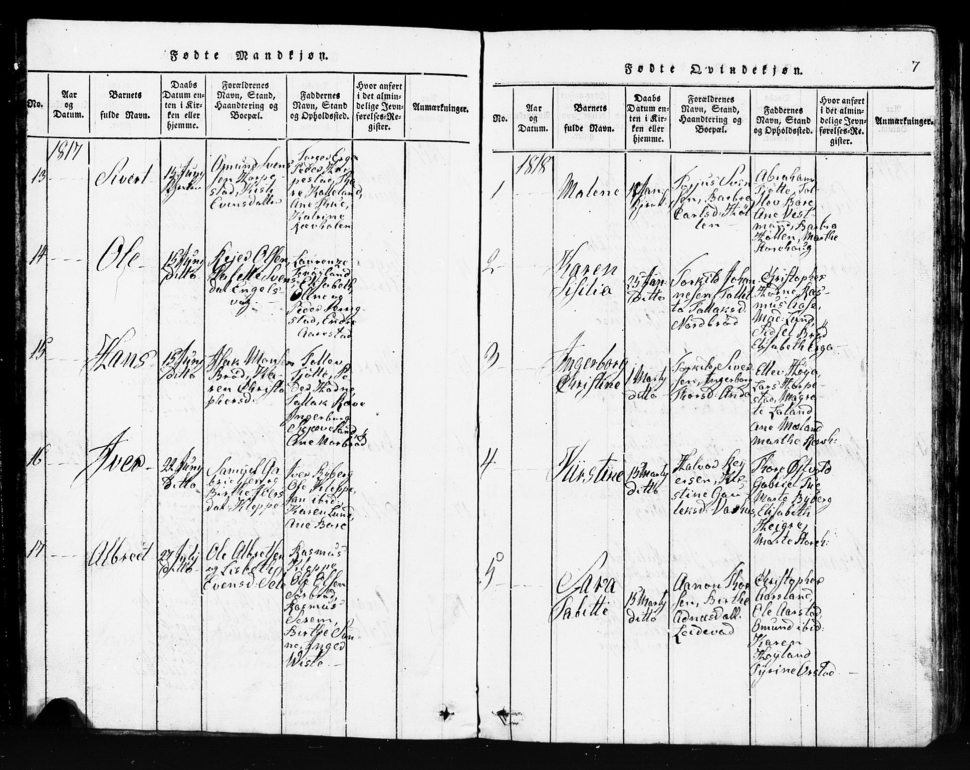 Klepp sokneprestkontor, SAST/A-101803/001/3/30BB/L0001: Parish register (copy) no.  B 1, 1816-1859, p. 7