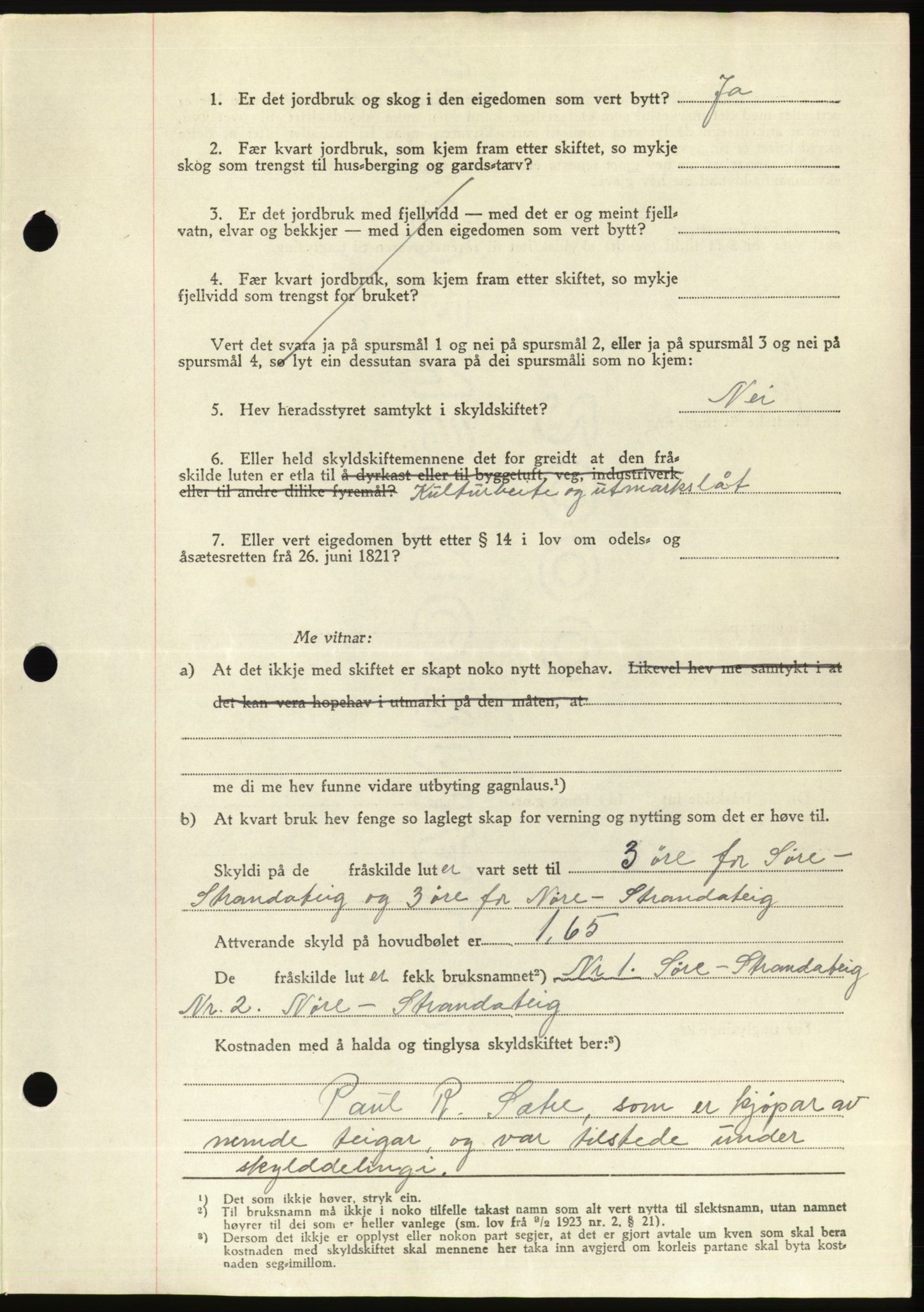 Søre Sunnmøre sorenskriveri, AV/SAT-A-4122/1/2/2C/L0076: Mortgage book no. 2A, 1943-1944, Diary no: : 121/1944