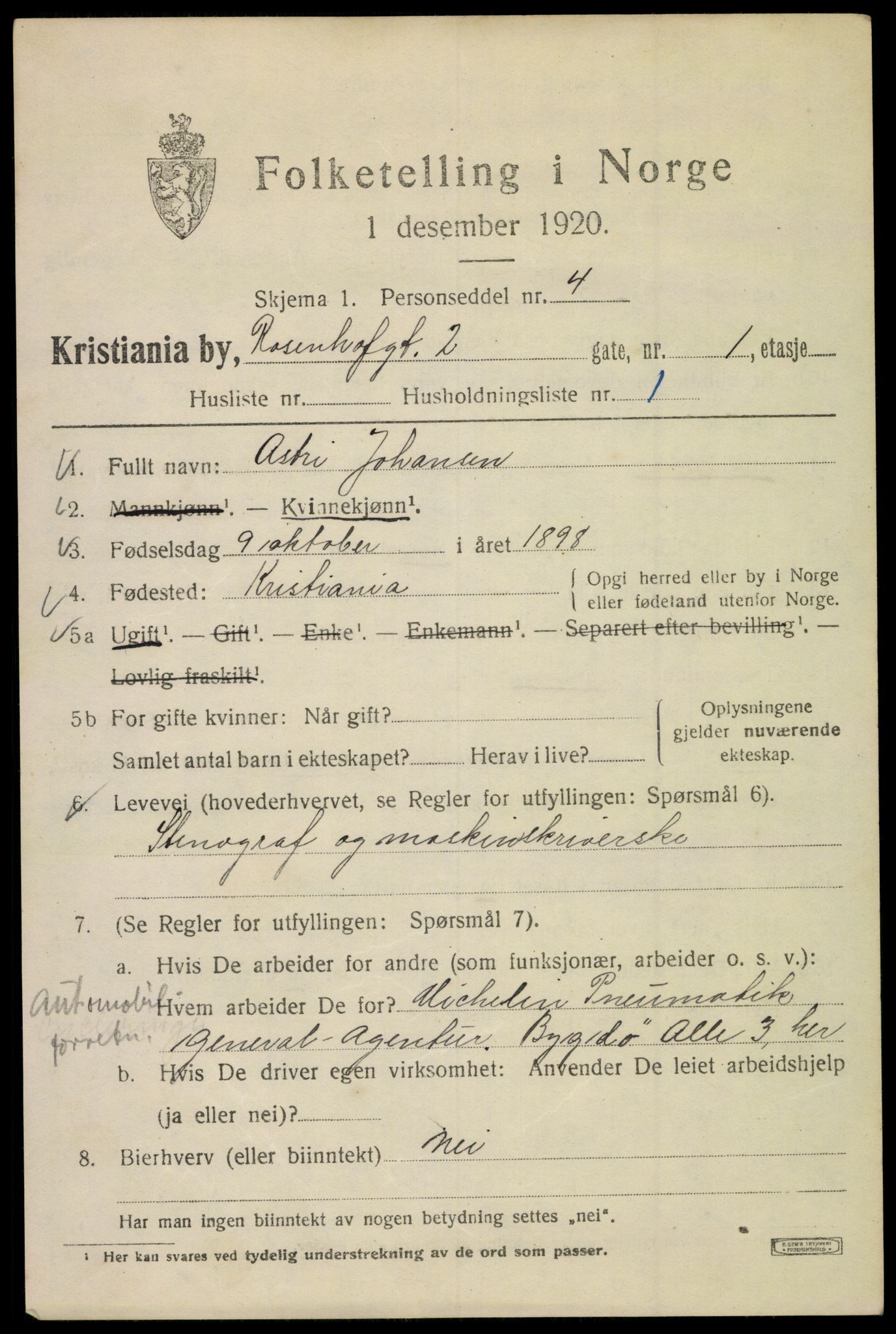 SAO, 1920 census for Kristiania, 1920, p. 465237