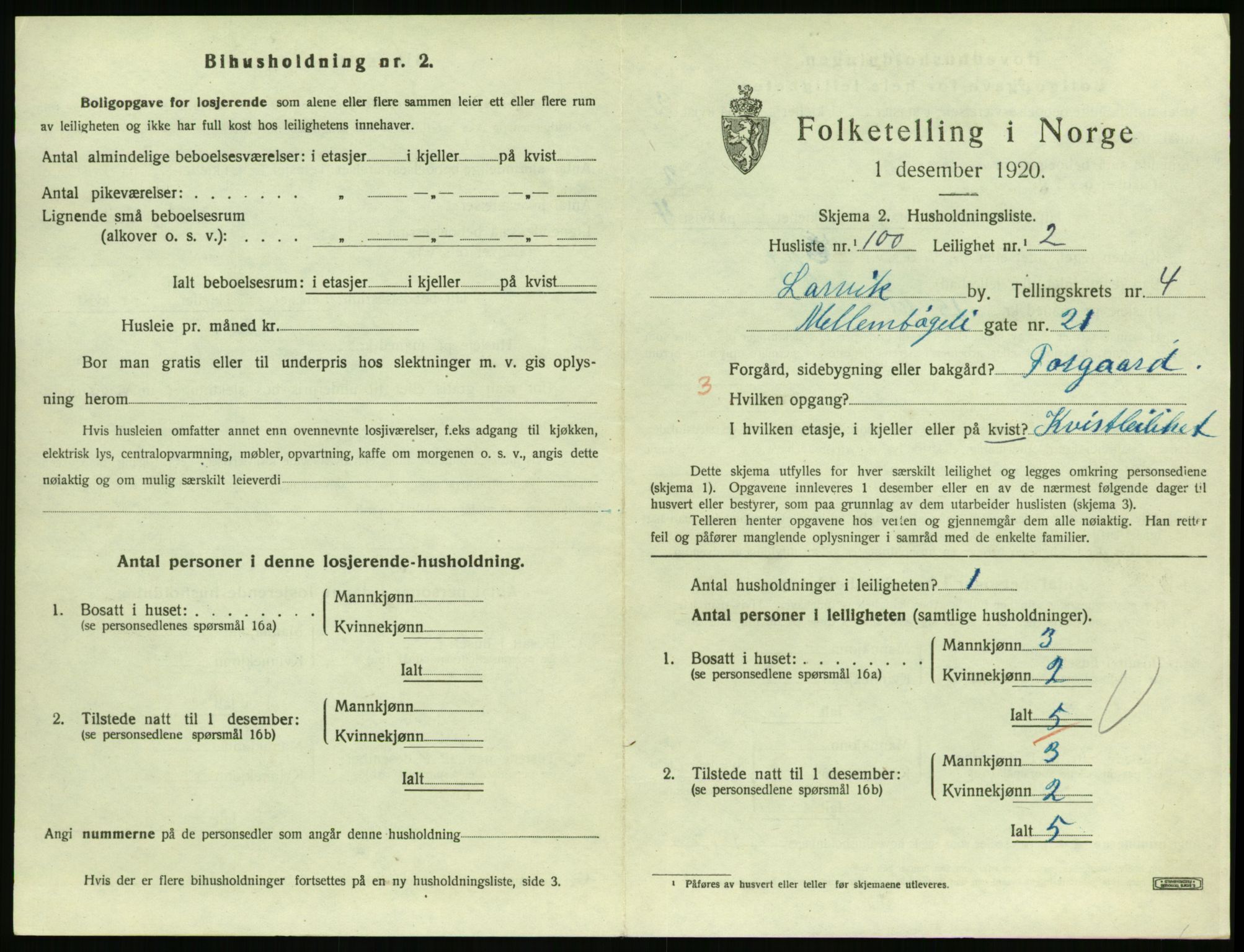 SAKO, 1920 census for Larvik, 1920, p. 4674