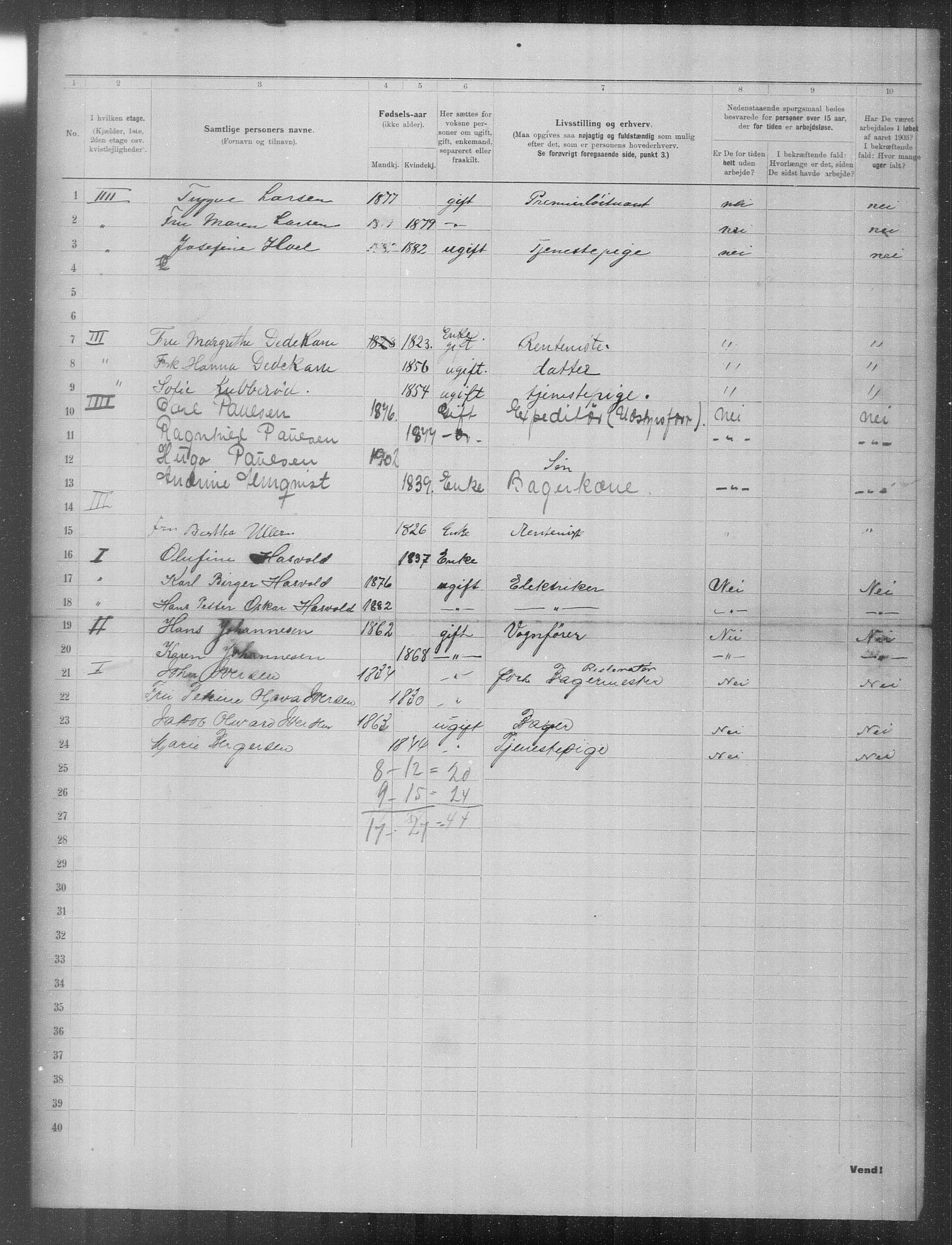 OBA, Municipal Census 1903 for Kristiania, 1903, p. 23467