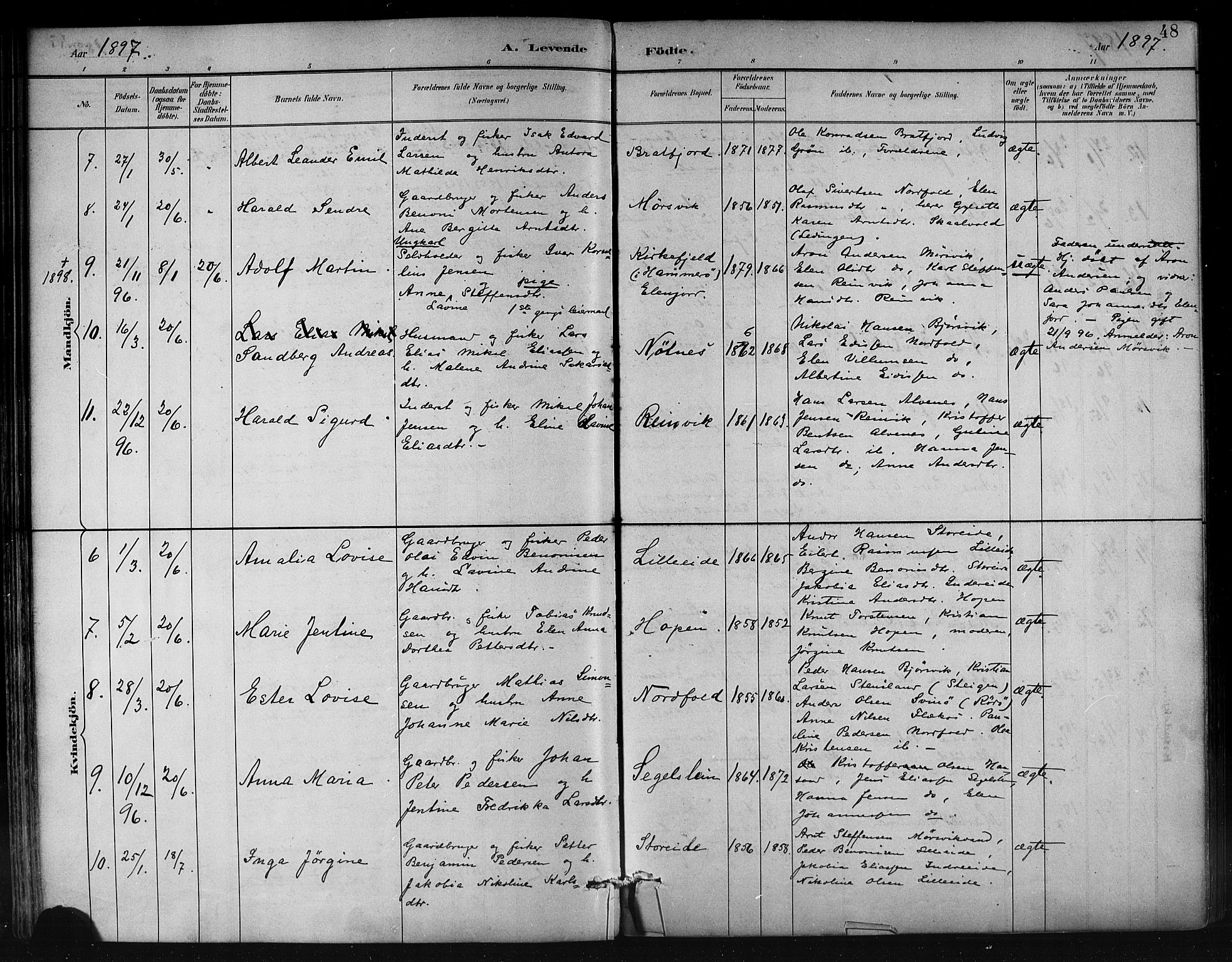 Ministerialprotokoller, klokkerbøker og fødselsregistre - Nordland, AV/SAT-A-1459/858/L0831: Parish register (official) no. 858A01, 1884-1902, p. 48