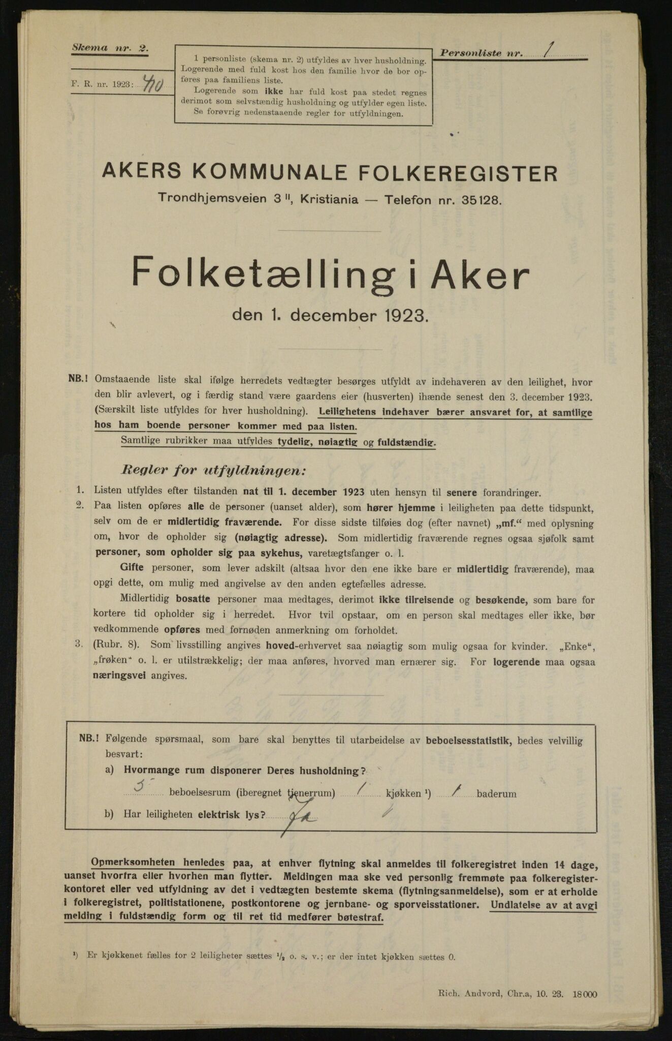 , Municipal Census 1923 for Aker, 1923, p. 9960