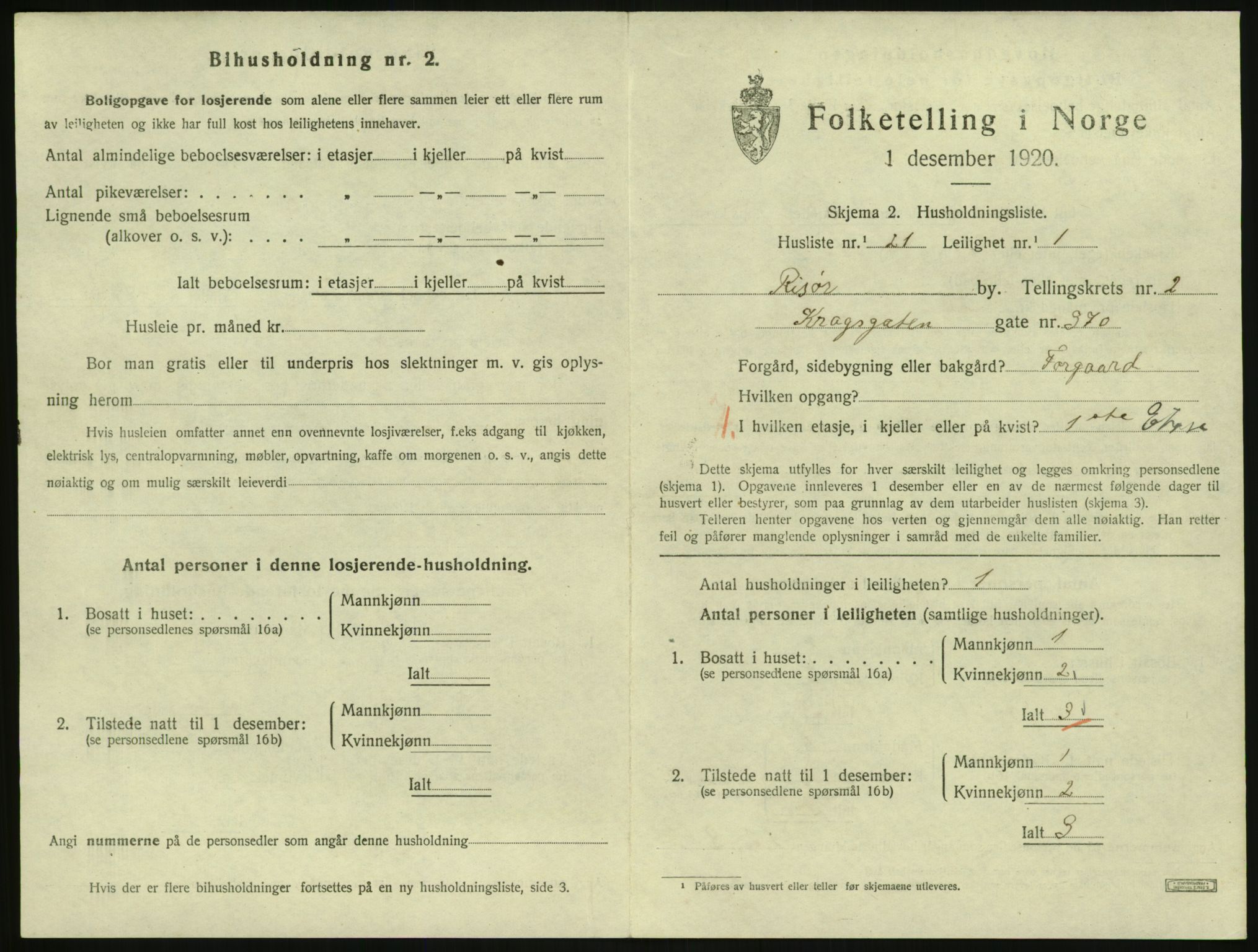 SAK, 1920 census for Risør, 1920, p. 1997