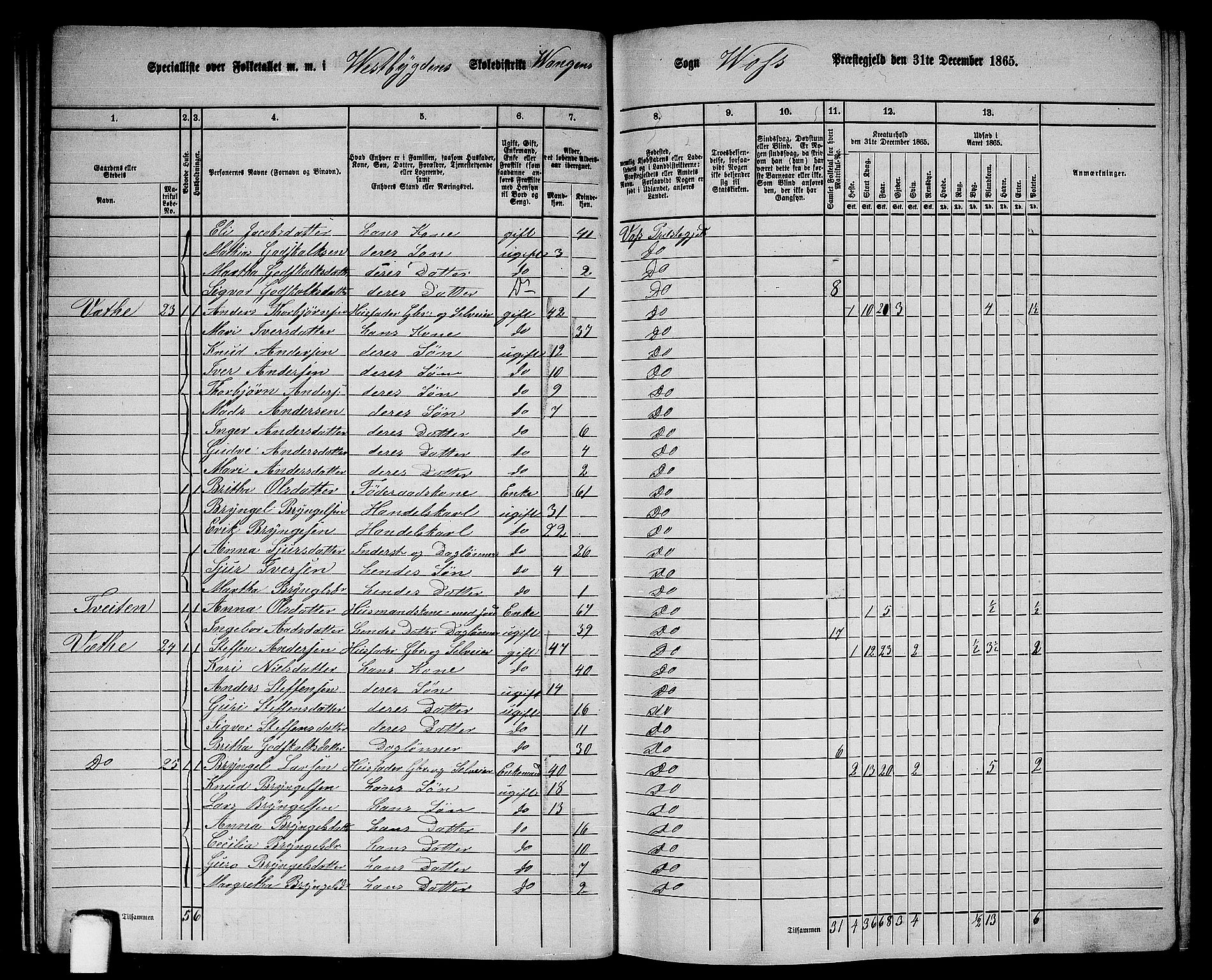 RA, 1865 census for Voss, 1865, p. 21