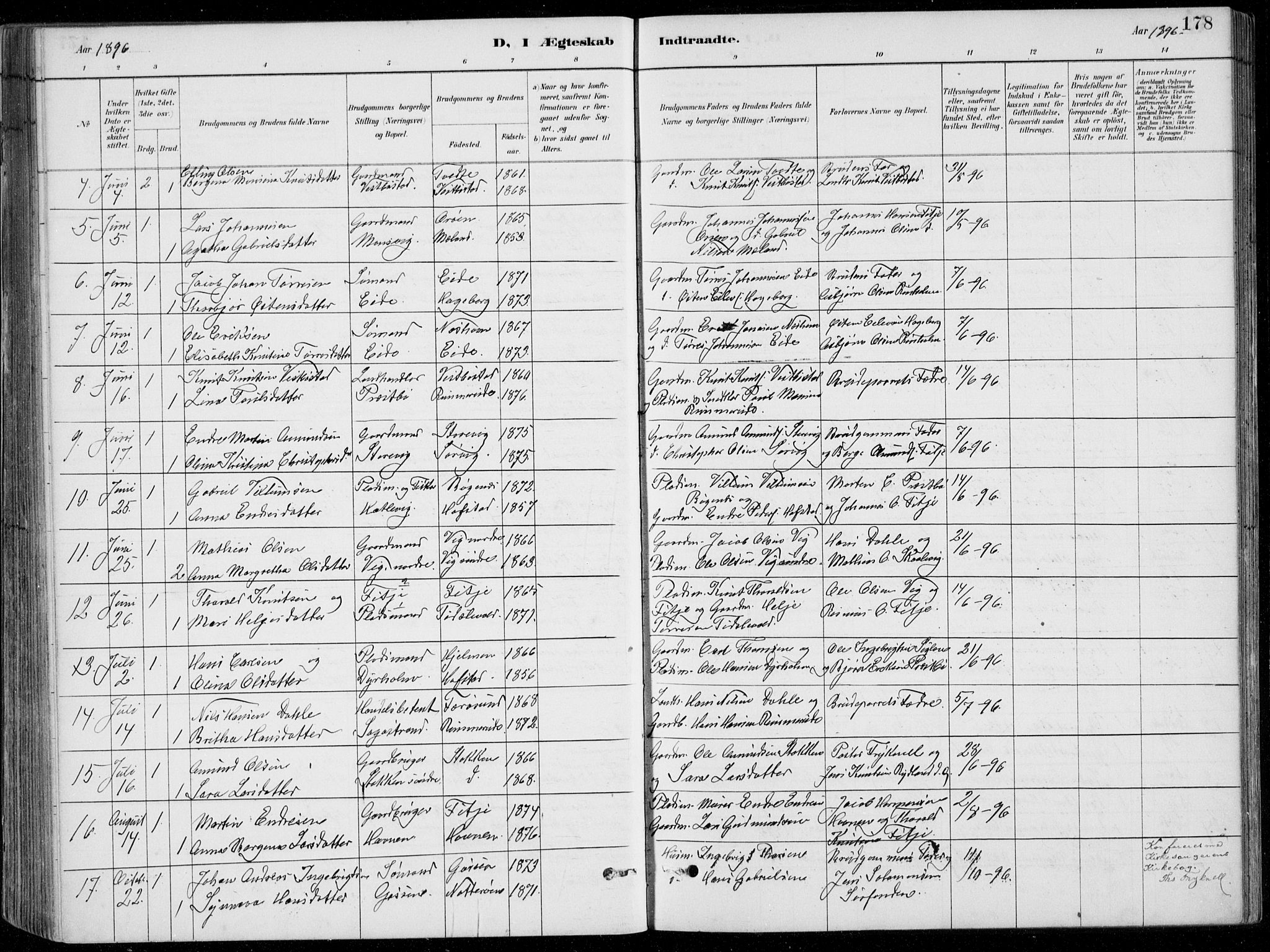 Fitjar sokneprestembete, SAB/A-99926: Parish register (copy) no. A 2, 1887-1906, p. 178