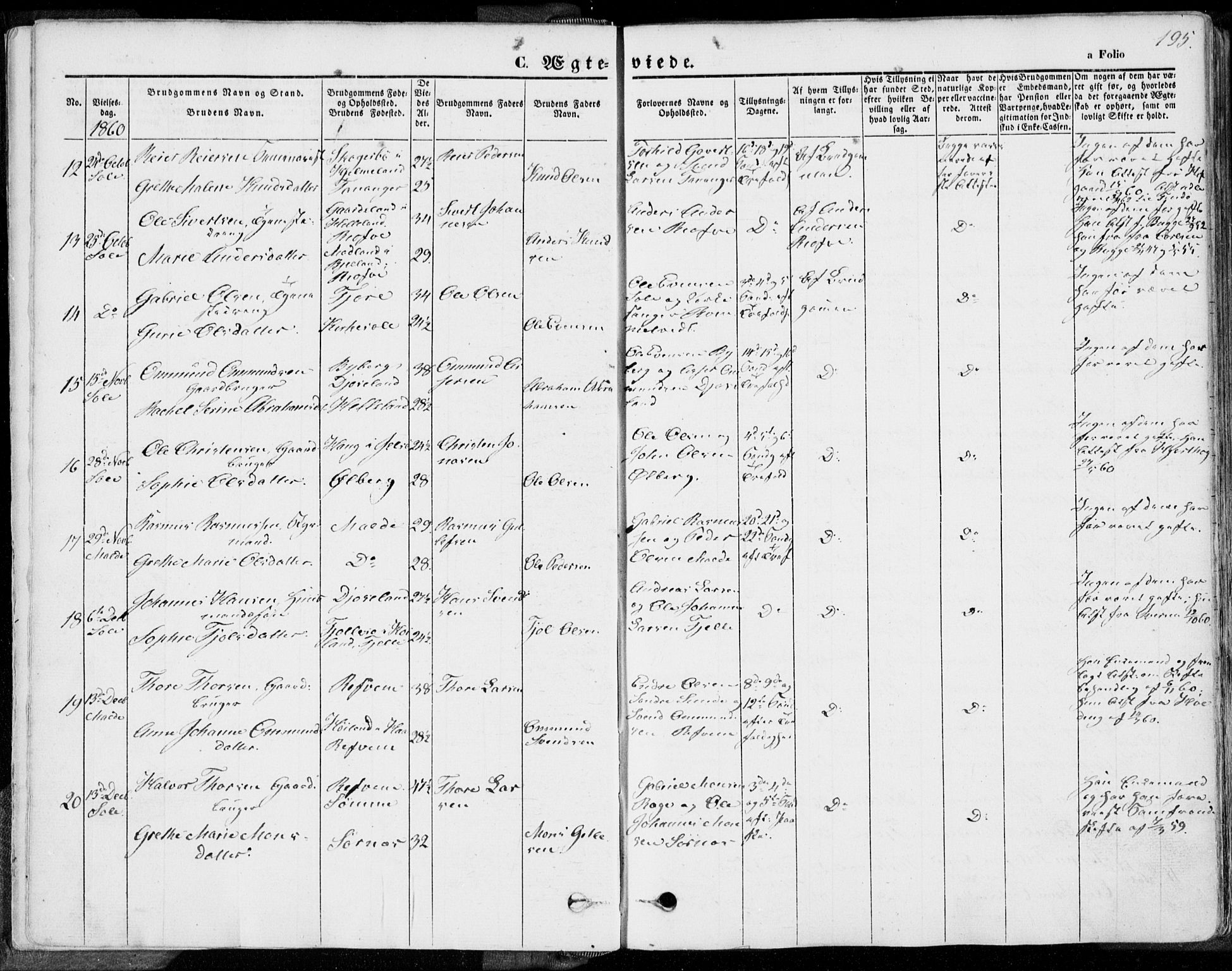 Håland sokneprestkontor, SAST/A-101802/001/30BA/L0008: Parish register (official) no. A 7.2, 1854-1870, p. 195