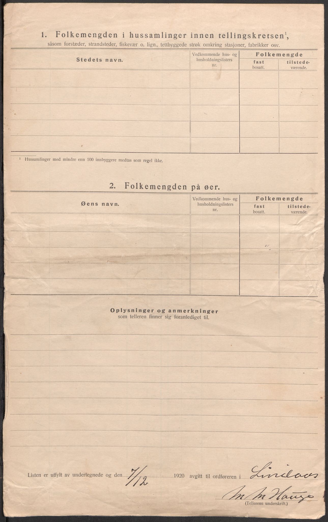 SAB, 1920 census for Lindås, 1920, p. 19