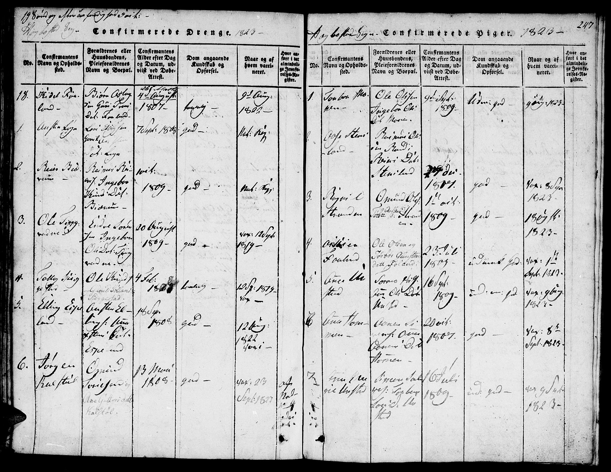 Hægebostad sokneprestkontor, AV/SAK-1111-0024/F/Fa/Faa/L0002: Parish register (official) no. A 2 /1, 1816-1825, p. 247