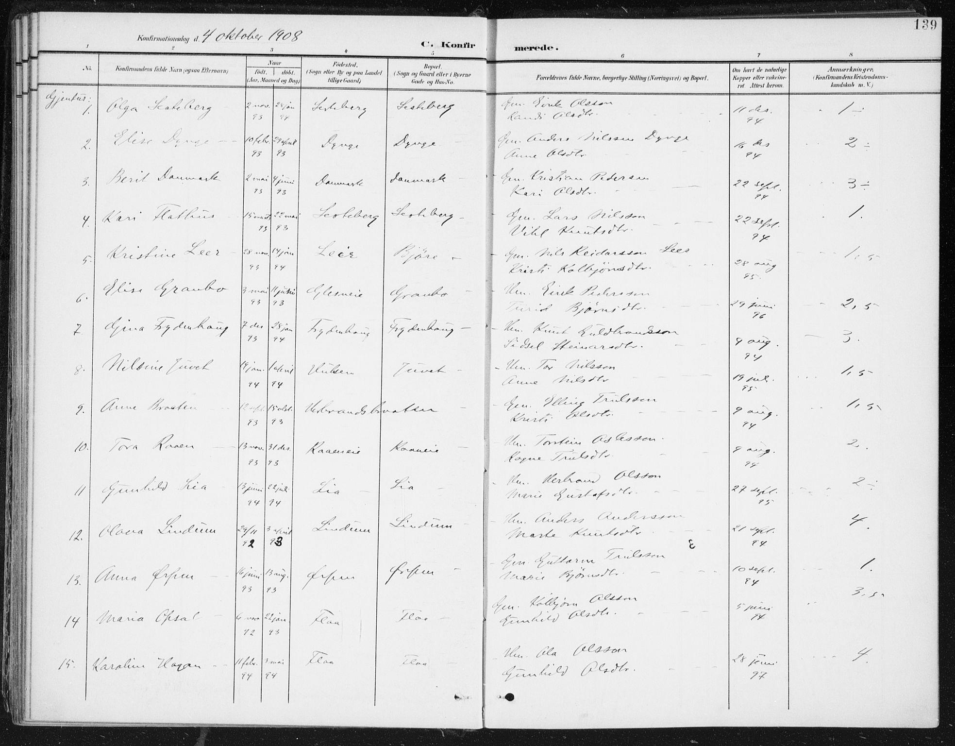 Krødsherad kirkebøker, SAKO/A-19/F/Fa/L0007: Parish register (official) no. 7, 1900-1915, p. 139