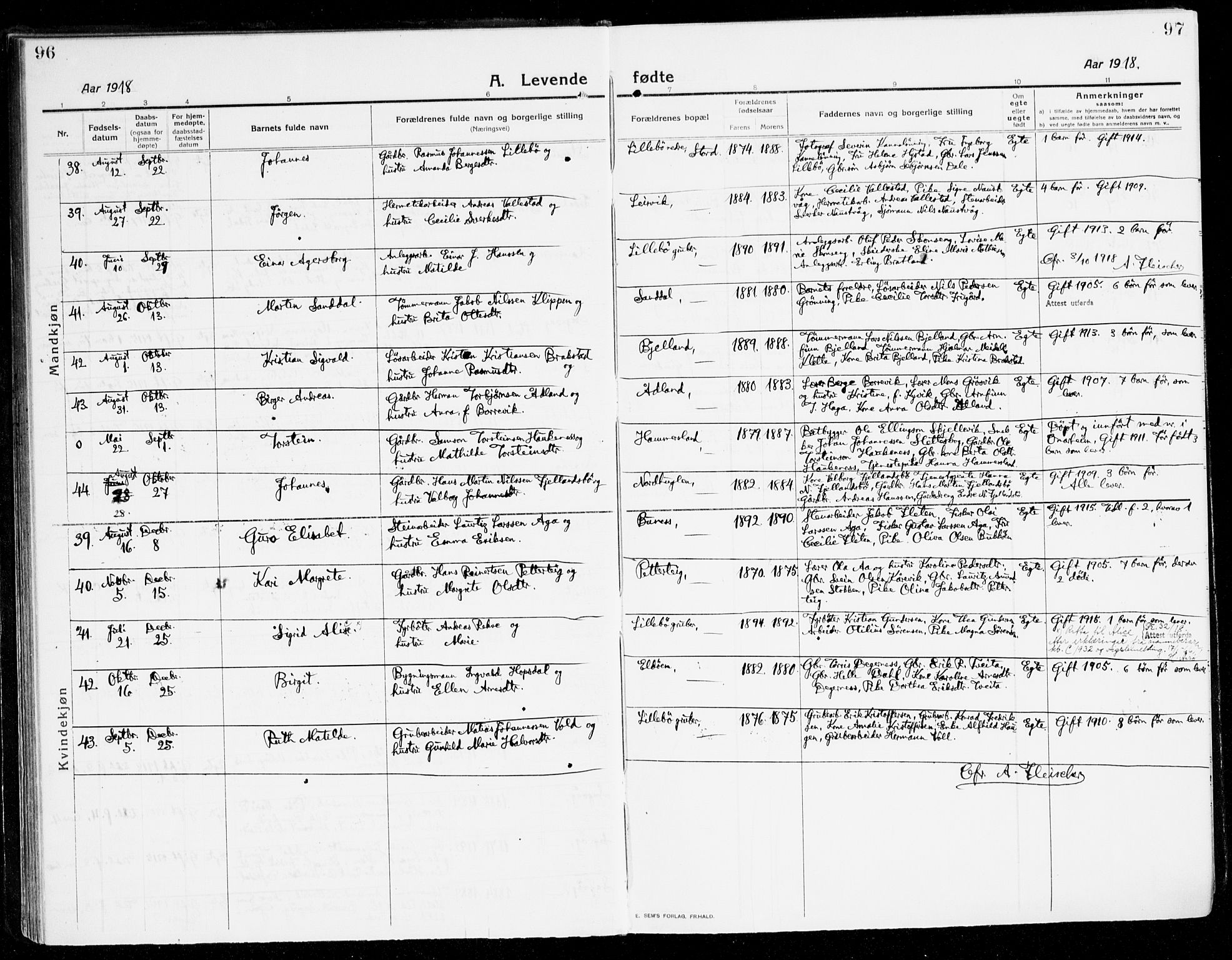 Stord sokneprestembete, AV/SAB-A-78201/H/Haa: Parish register (official) no. B 3, 1913-1925, p. 96-97