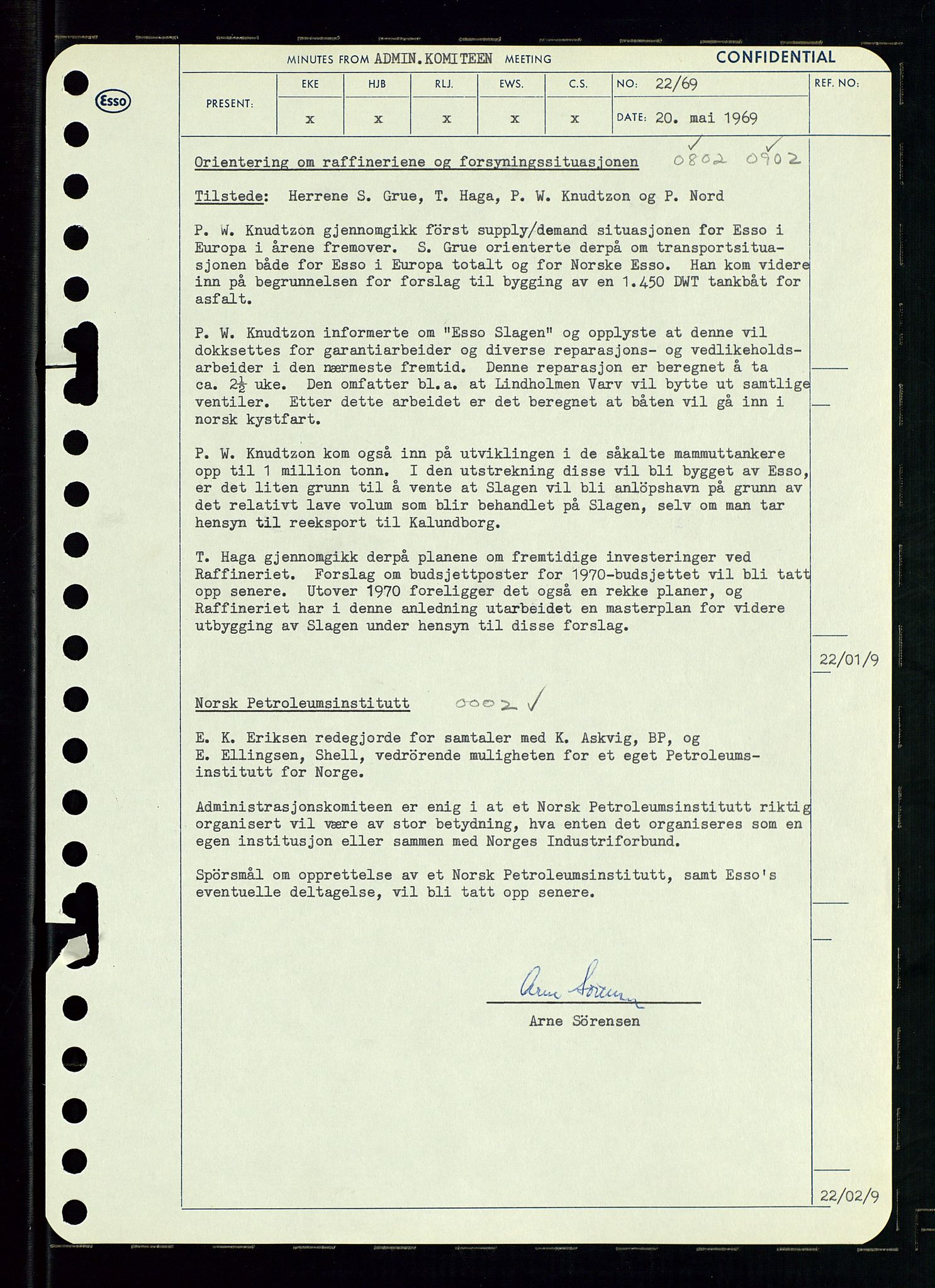 Pa 0982 - Esso Norge A/S, AV/SAST-A-100448/A/Aa/L0003/0001: Den administrerende direksjon Board minutes (styrereferater) og Bedriftforsamlingsprotokoll / Den administrerende direksjon Board minutes (styrereferater), 1969, p. 80