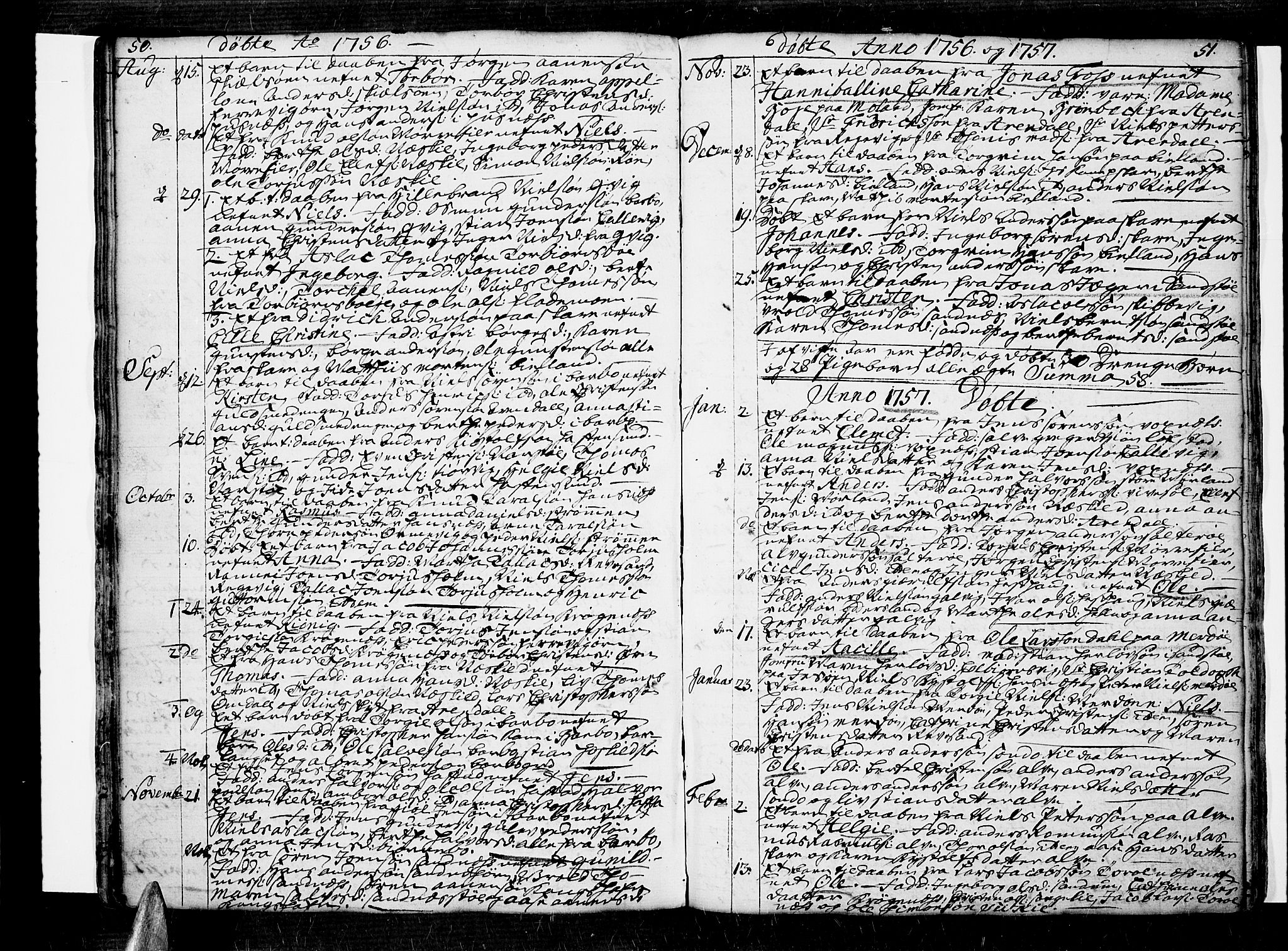 Tromøy sokneprestkontor, SAK/1111-0041/F/Fa/L0001: Parish register (official) no. A 1, 1747-1793, p. 50-51