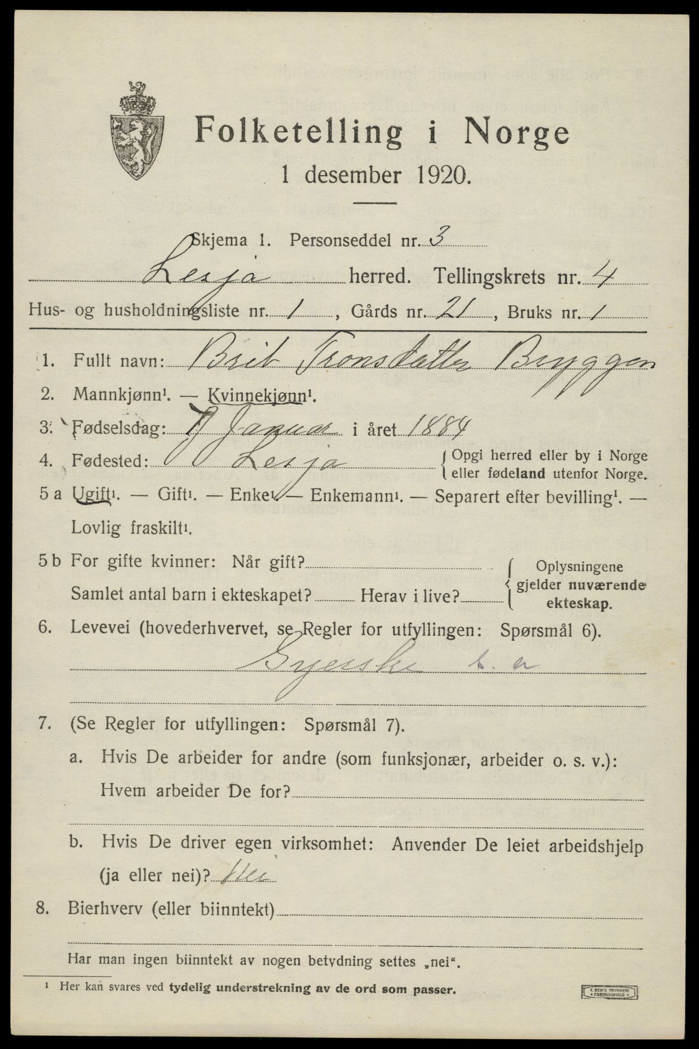 SAH, 1920 census for Lesja, 1920, p. 2526