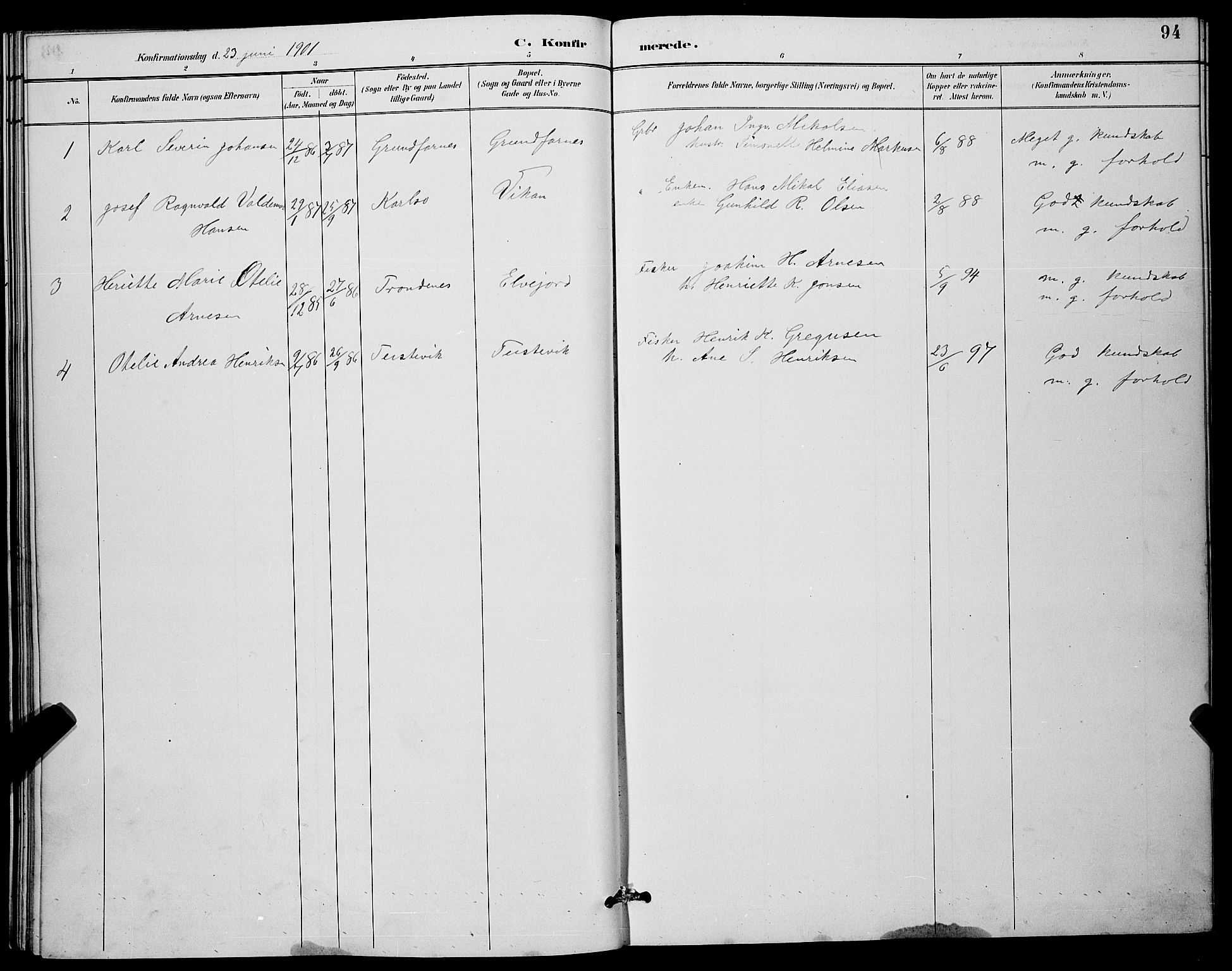 Berg sokneprestkontor, AV/SATØ-S-1318/G/Ga/Gab/L0012klokker: Parish register (copy) no. 12, 1887-1902, p. 94