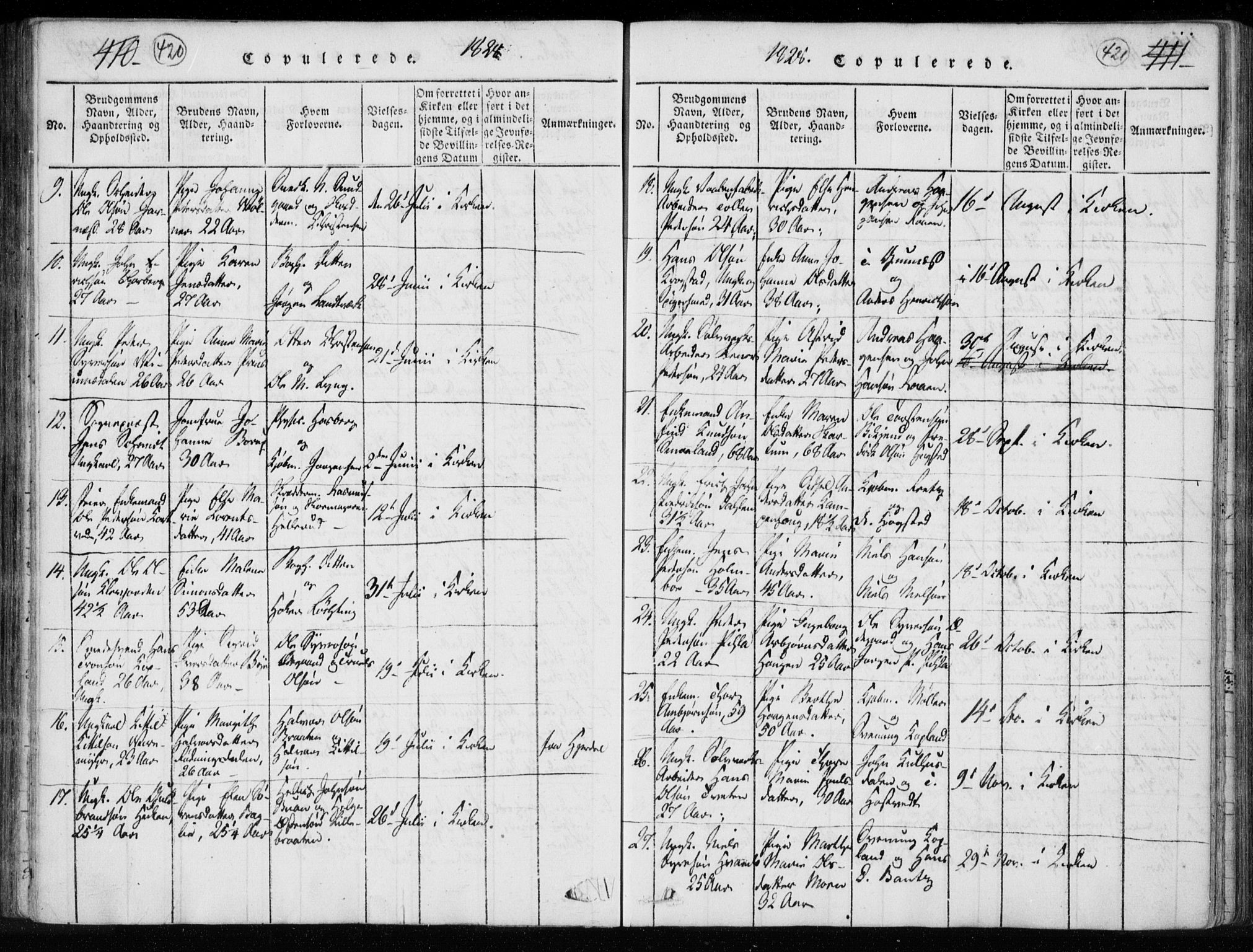 Kongsberg kirkebøker, SAKO/A-22/F/Fa/L0008: Parish register (official) no. I 8, 1816-1839, p. 420-421