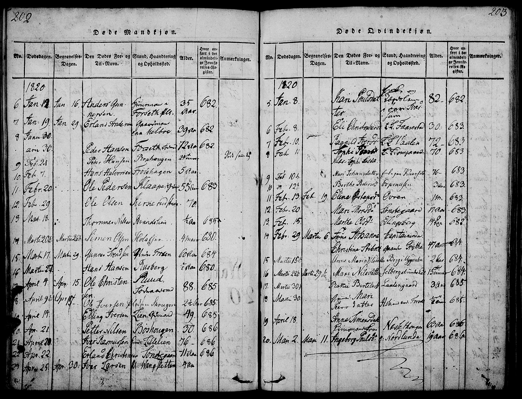 Gausdal prestekontor, SAH/PREST-090/H/Ha/Haa/L0005: Parish register (official) no. 5, 1817-1829, p. 202-203