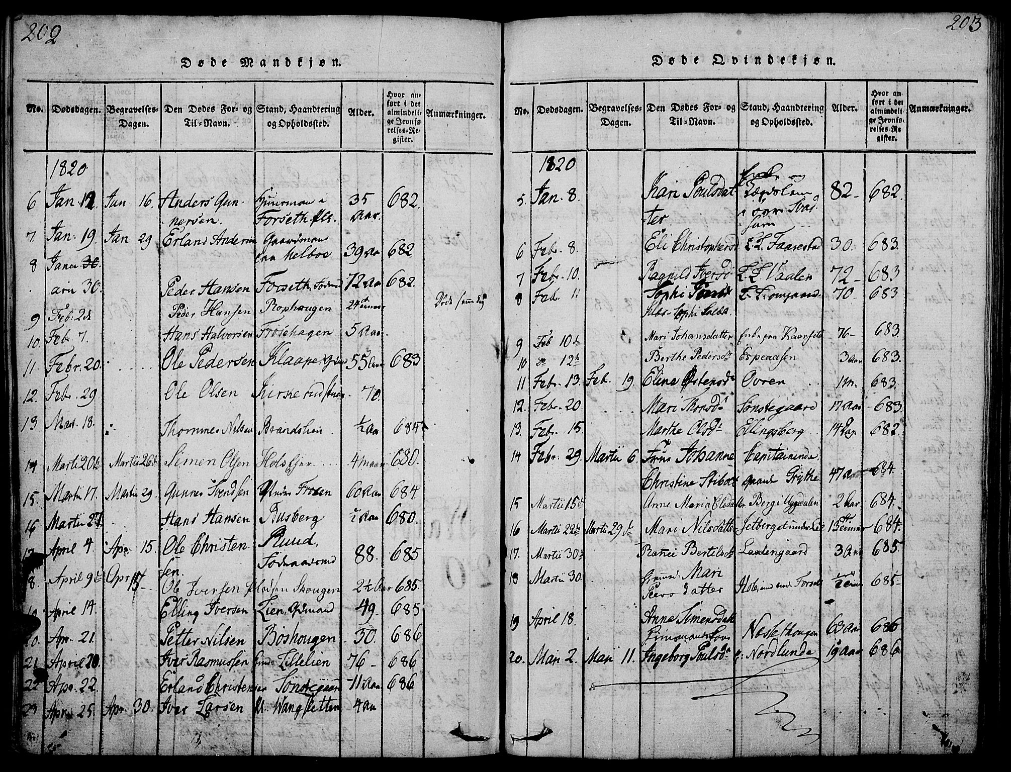 Gausdal prestekontor, AV/SAH-PREST-090/H/Ha/Haa/L0005: Parish register (official) no. 5, 1817-1829, p. 202-203