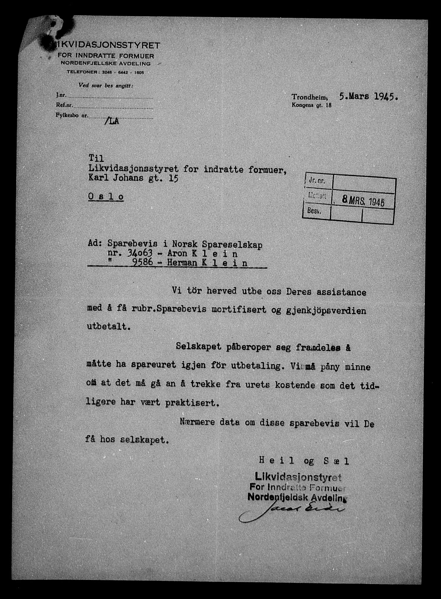 Justisdepartementet, Tilbakeføringskontoret for inndratte formuer, RA/S-1564/H/Hc/Hca/L0901: --, 1945-1947, p. 602