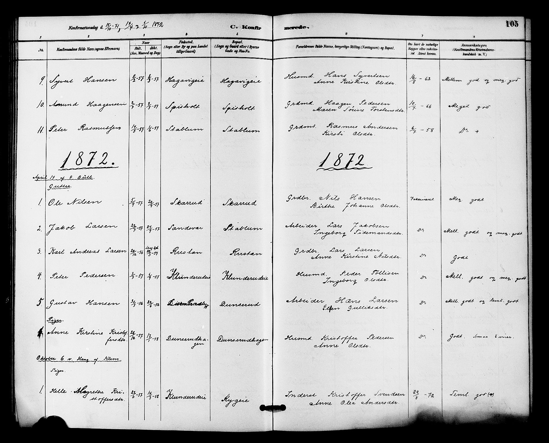 Fiskum kirkebøker, SAKO/A-15/F/Fa/L0001: Parish register (official) no. 1, 1858-1877, p. 105