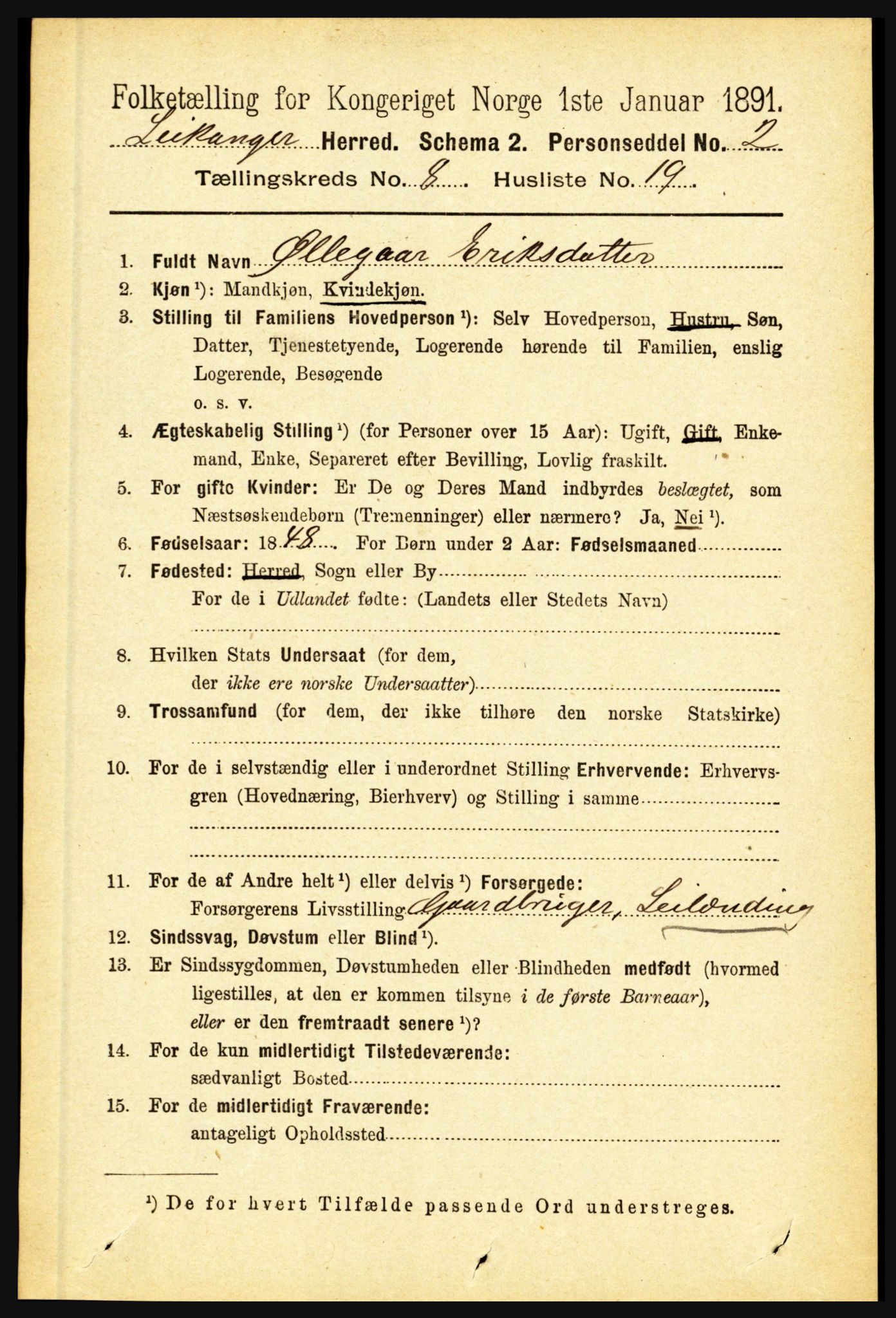 RA, 1891 census for 1419 Leikanger, 1891, p. 1734