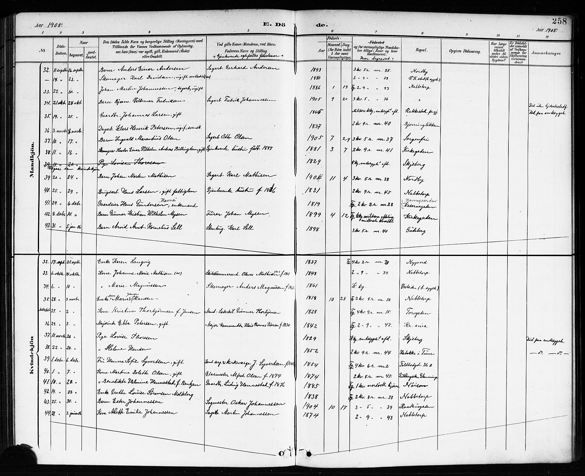 Østre Fredrikstad prestekontor Kirkebøker, SAO/A-10907/G/Ga/L0002: Parish register (copy) no. 2, 1900-1919, p. 258