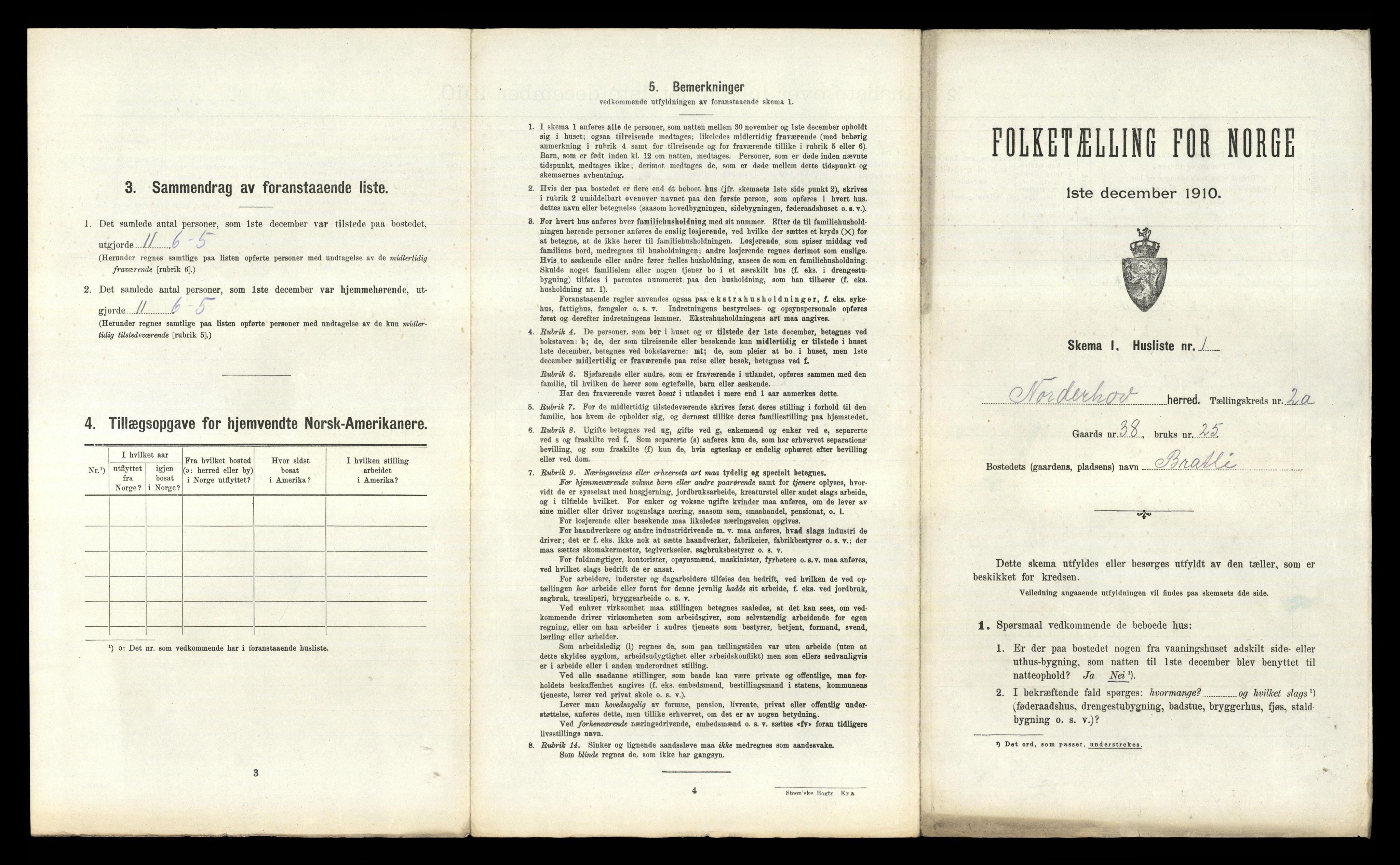 RA, 1910 census for Norderhov, 1910, p. 258