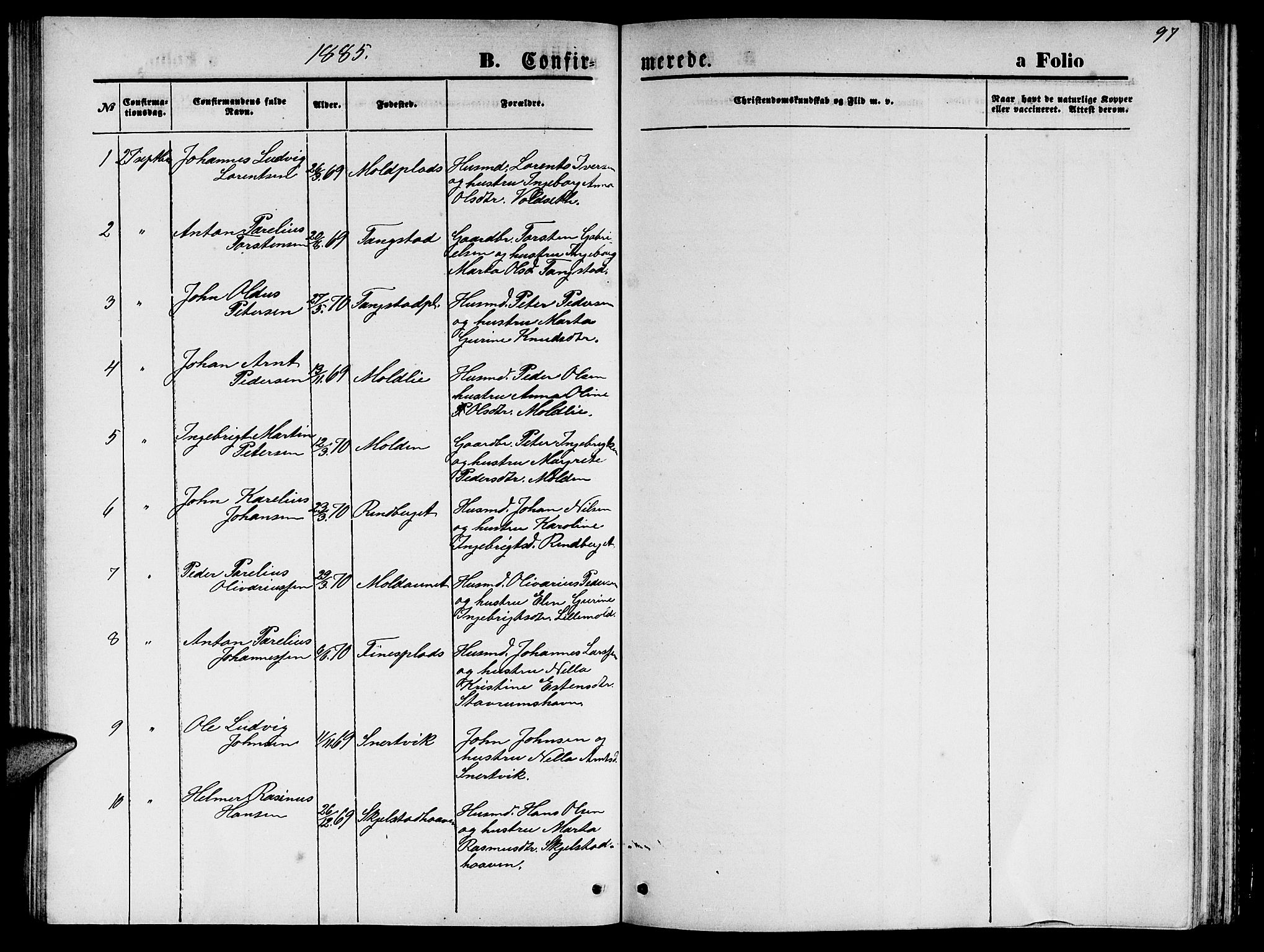 Ministerialprotokoller, klokkerbøker og fødselsregistre - Nord-Trøndelag, AV/SAT-A-1458/744/L0422: Parish register (copy) no. 744C01, 1871-1885, p. 97