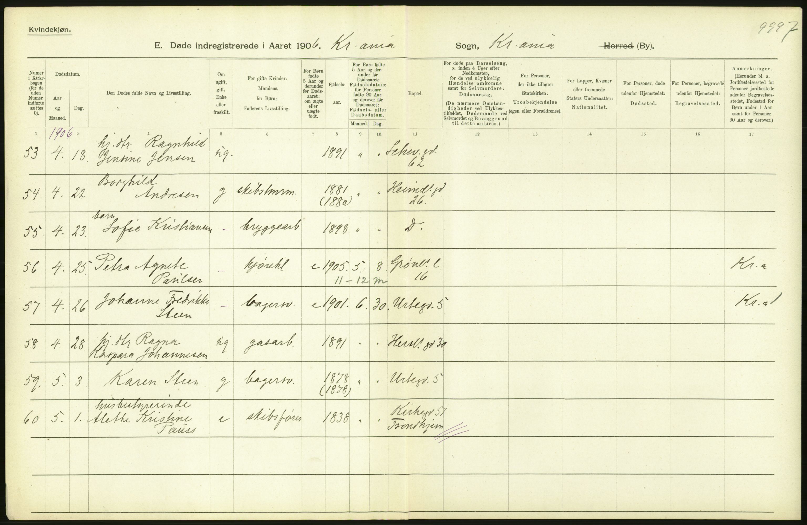 Statistisk sentralbyrå, Sosiodemografiske emner, Befolkning, AV/RA-S-2228/D/Df/Dfa/Dfad/L0009: Kristiania: Døde, 1906, p. 24